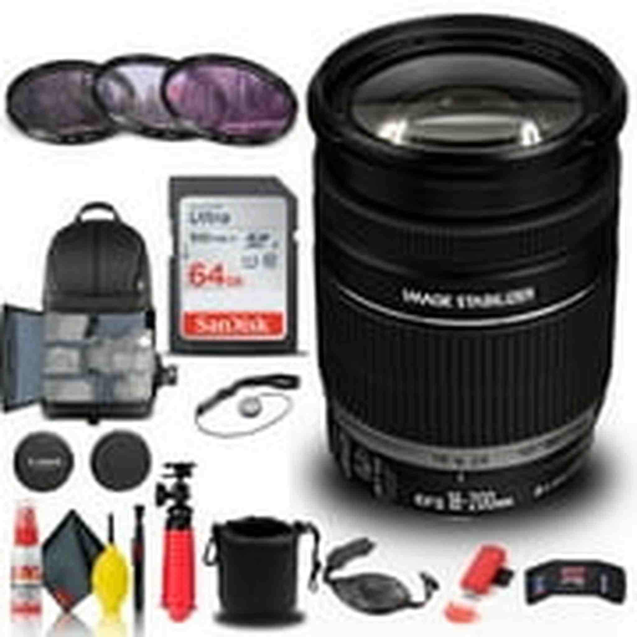 Canon EF-S 18-200mm f/3.5-5.6 IS Lens 2752B002 + Filter Kit + BackPack + More Canon