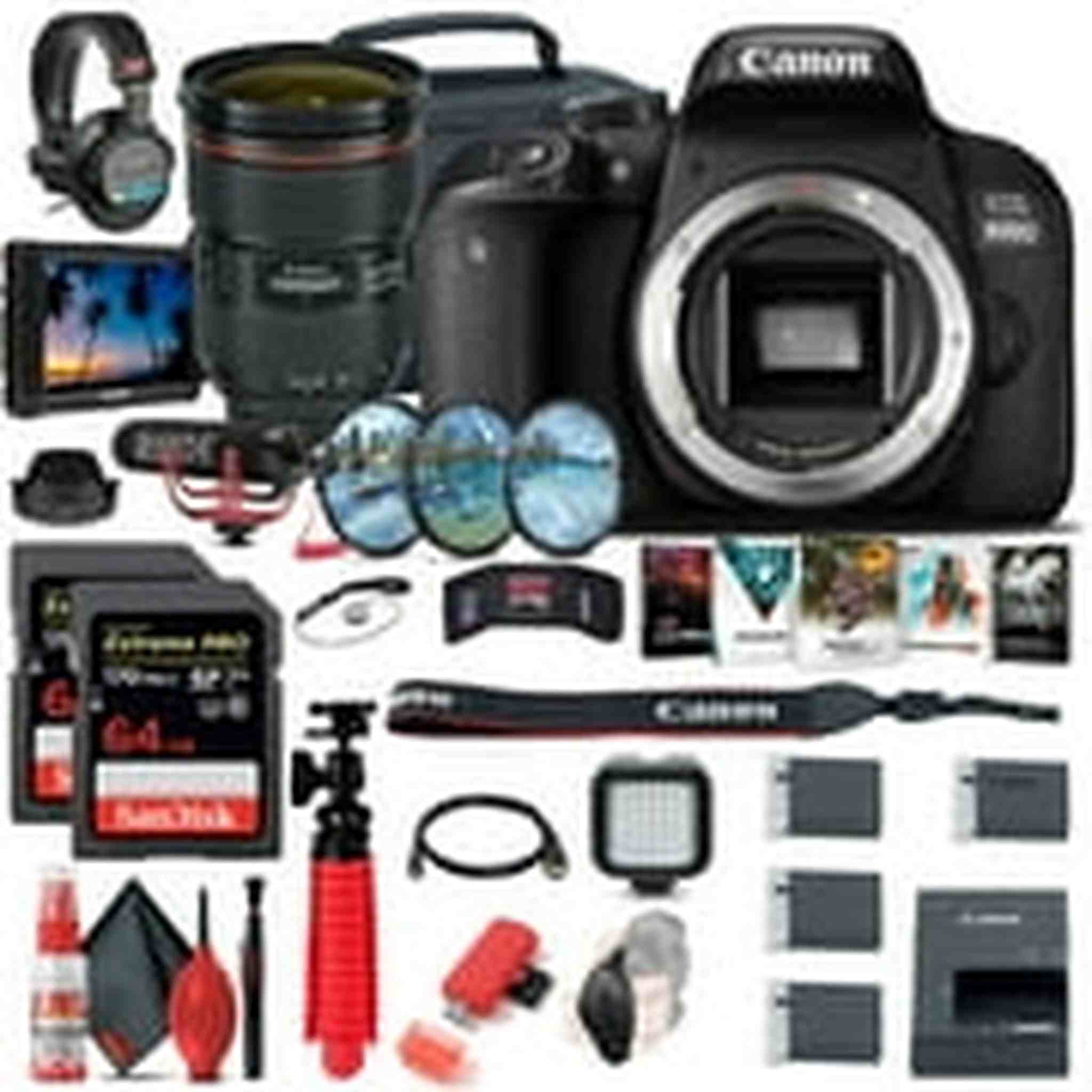 Canon EOS Rebel 800D / T7i DSLR Camera + 4K Monitor + Canon EF 24-70 + More Canon