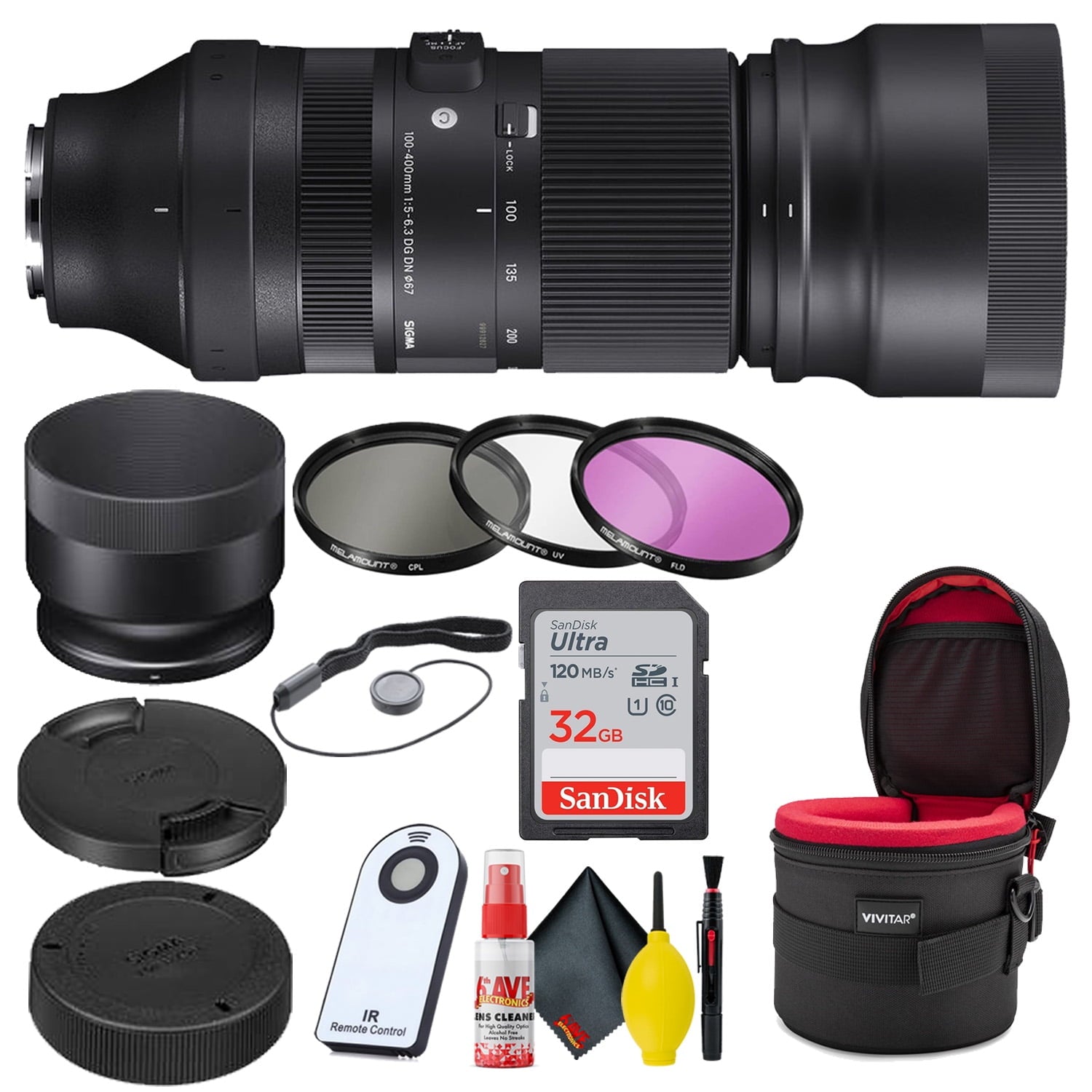 Sigma 100-400mm f/5-6.3 DG DN OS Contemporary Lens for Sony E + 32GB Bundle Sigma