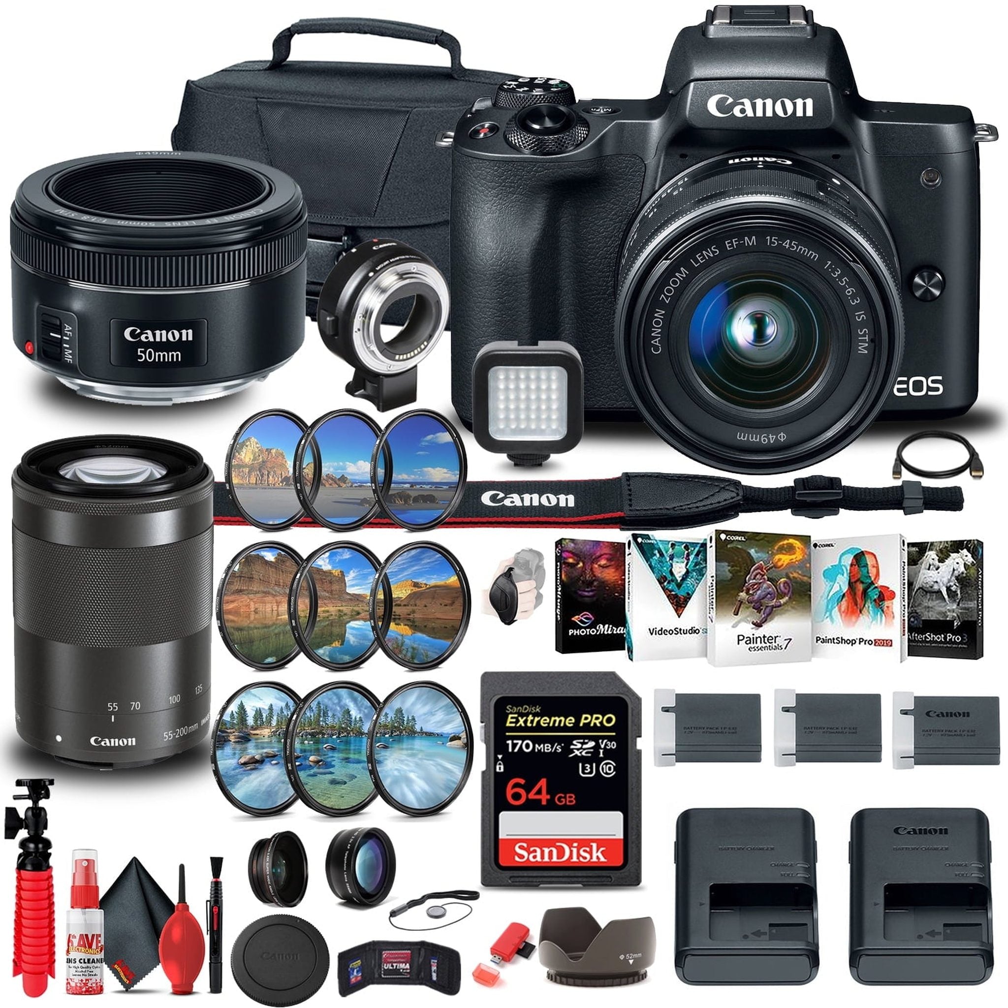 Canon EOS M50 Mirrorless Digital Camera with 15-45mm and 55-200mm Lenses On the Go Bundle Canon