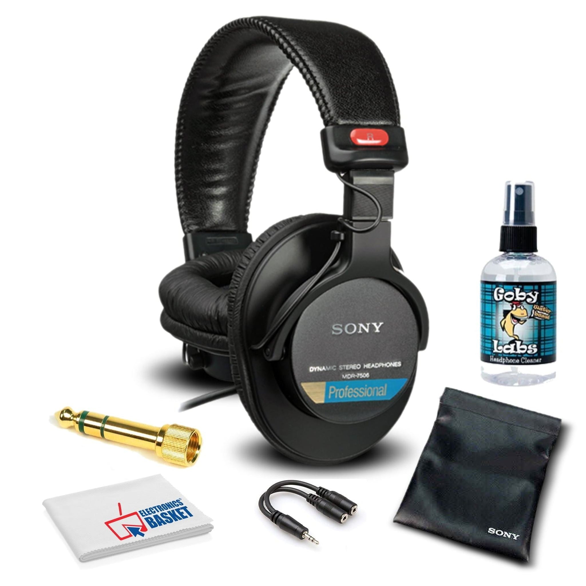 Sony MDR-7506 Headphones Professional Large Diaphragm Headphone Bundle with Headphone Cleaning Solution Sony