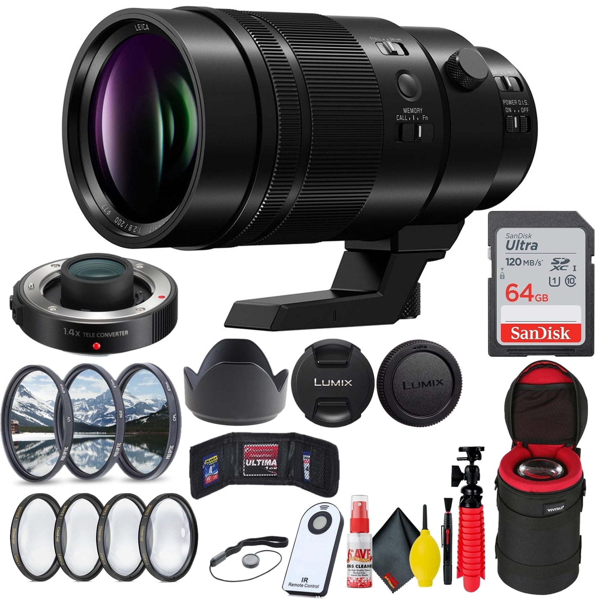 Panasonic Leica DG Elmarit 200mm f/2.8 POWER O.I.S. Lens + Accessories Starter Bundle Panasonic