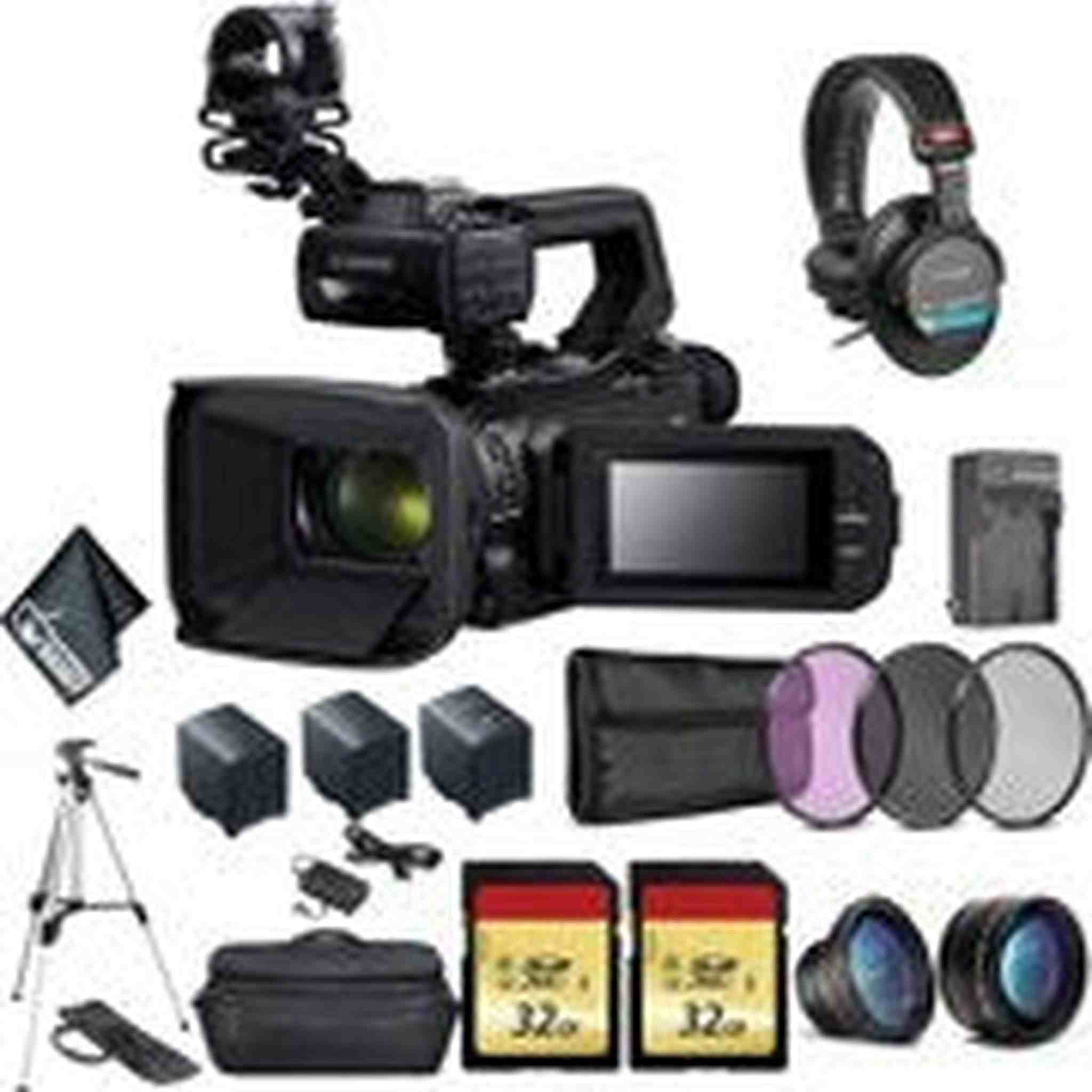 Canon XA50 Professional UHD 4K Camcorder Bundle with 2x Spare Batteries + 2x 32GB Memory Cards + Carrying Case + Sony MDR 7506 Headphones + More Canon