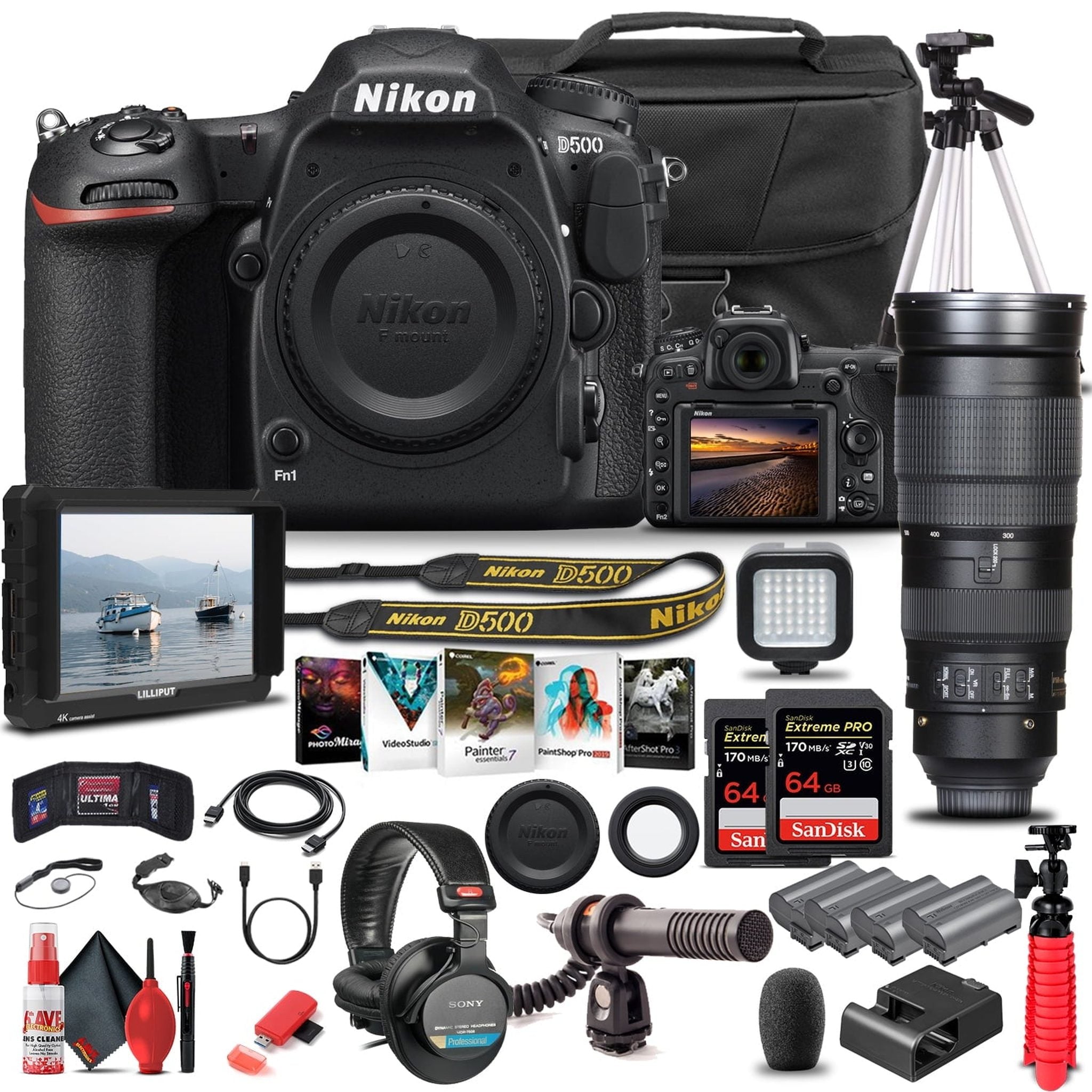 Nikon D500 DSLR Camera Body Only 1559 W/ Nikon 200-500mm Lens - Pro Bundle Nikon