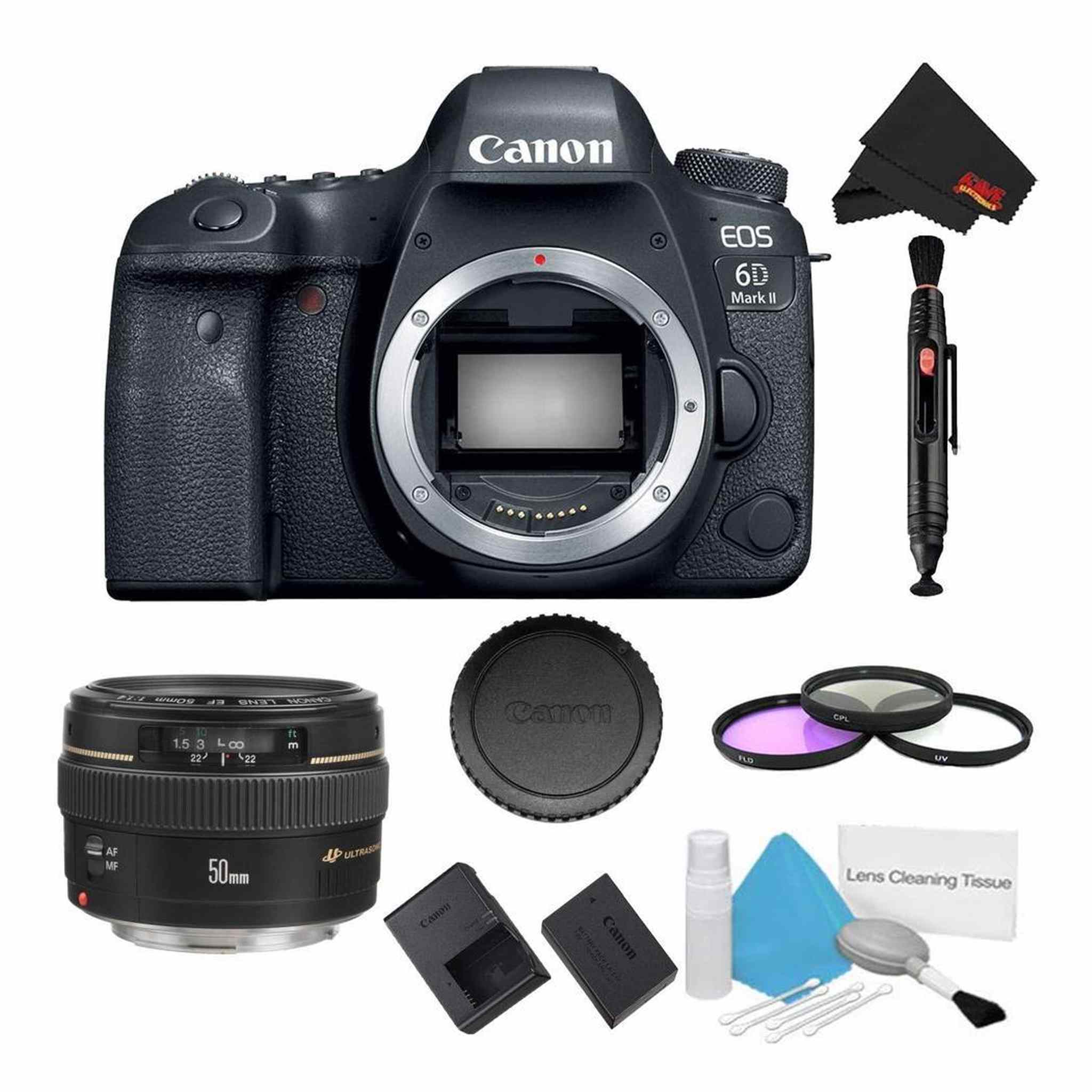 Canon EOS 6D Mark II DSLR Camera Body Only 3 Piece Filter Bundle + Bonus EF 24-105mm USM Lens - International Model Canon