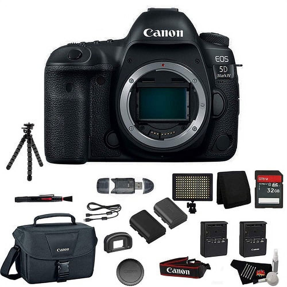 Canon EOS 5D Mark IV Full Frame Digital SLR Camera Body - Bundle with Tripod + LED Light + 32 GB Memory Card + More Intl Model Canon