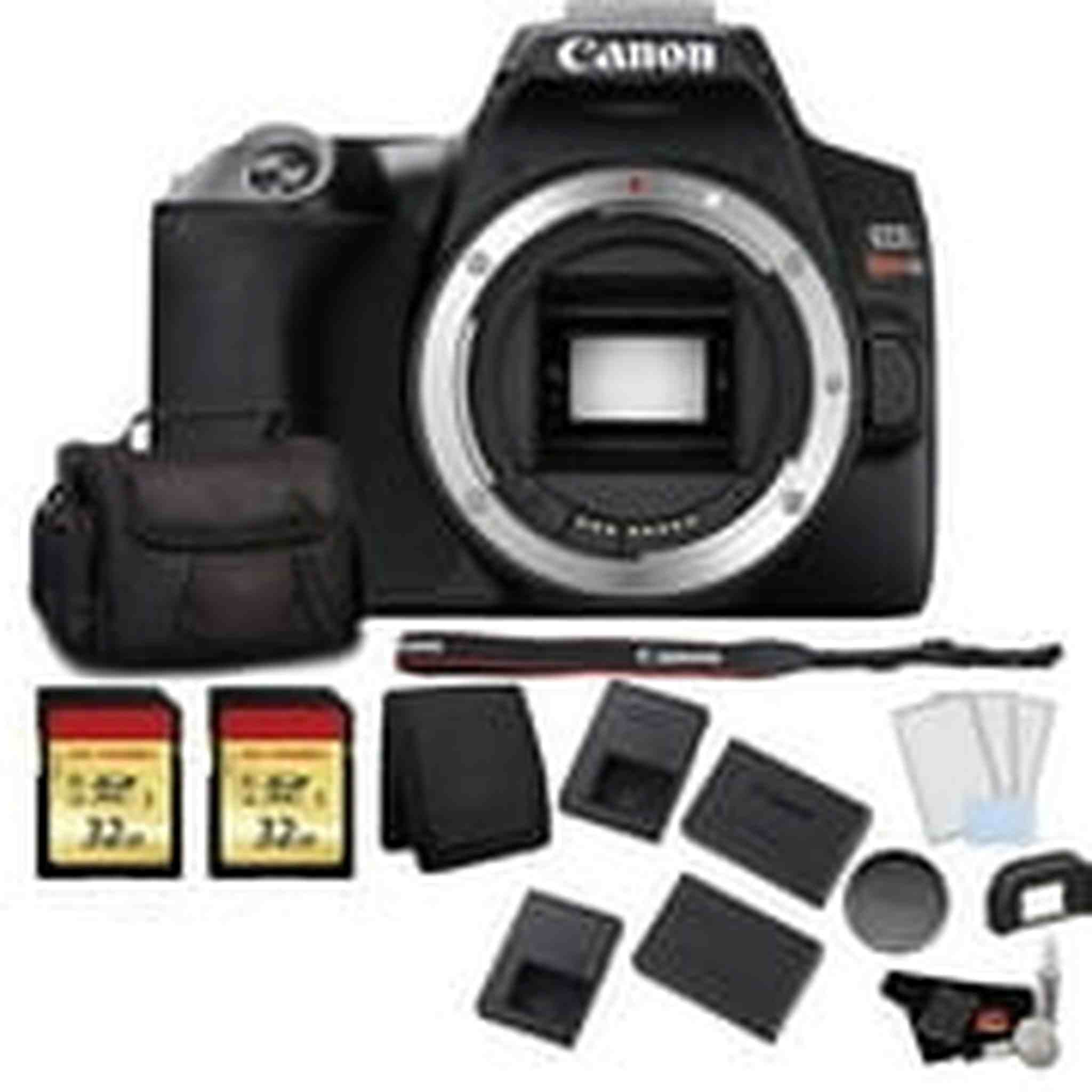 Canon EOS Rebel SL3 DSLR Camera Black, Body Only Bundle with 2x32GB Memory Card + Battery for CanonLPE17 + LCD Screen Canon