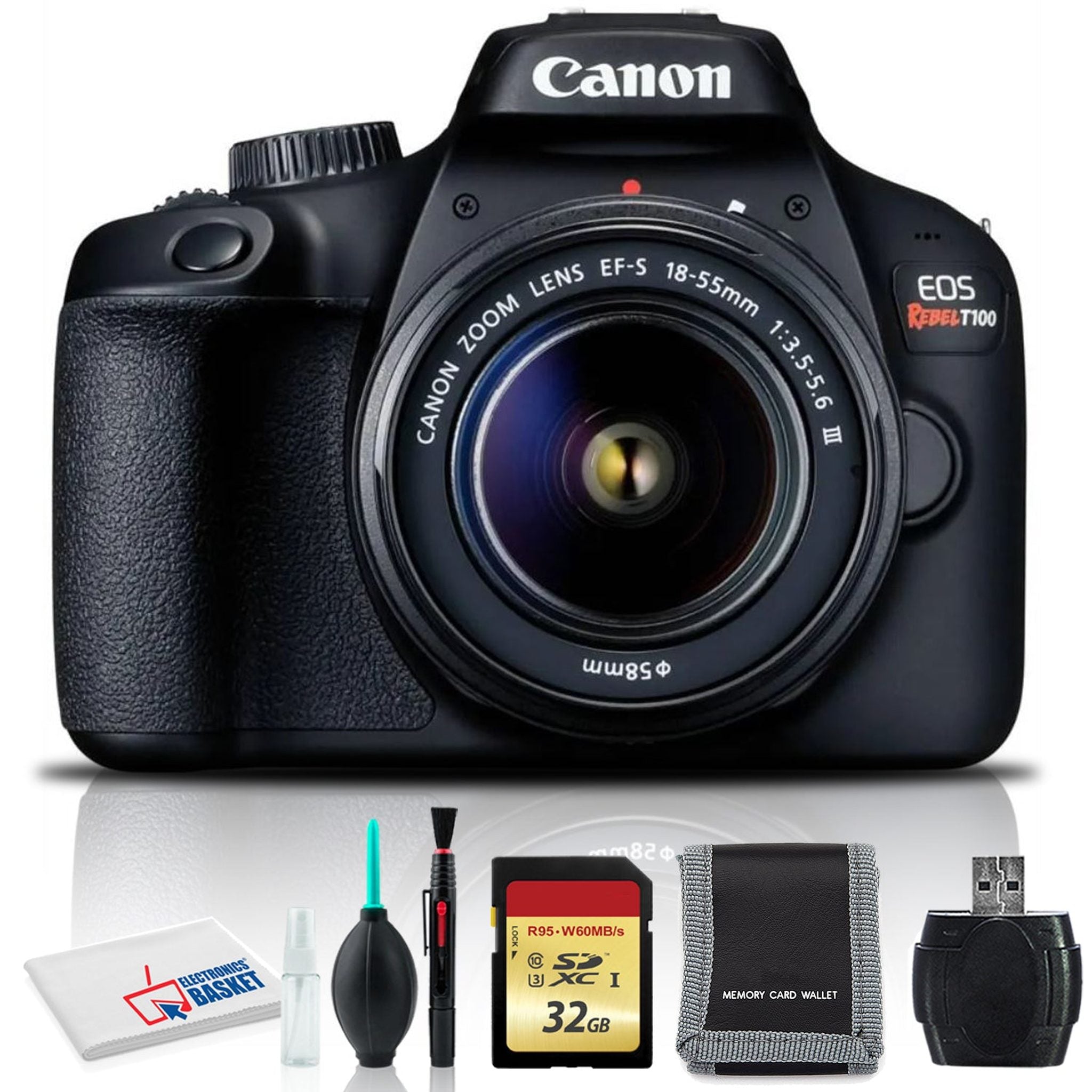 Canon EOS Rebel T100 DSLR Camera with 18-55mm Lens, Cleaning Kit, 32GB Memory, and More Canon