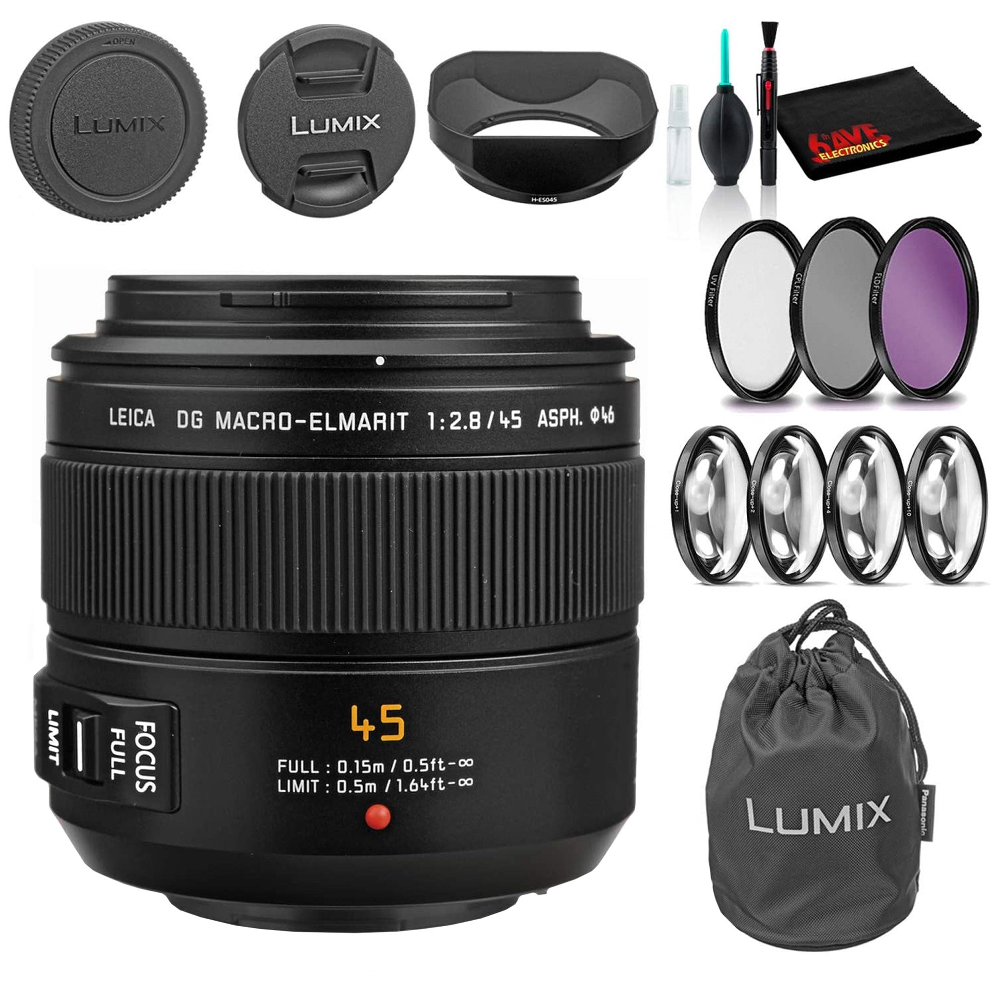 Panasonic Leica DG Macro-Elmarit 45mm f/2.8 ASPH. MEGA O.I.S. Lens - Starter Kit Bundle Panasonic