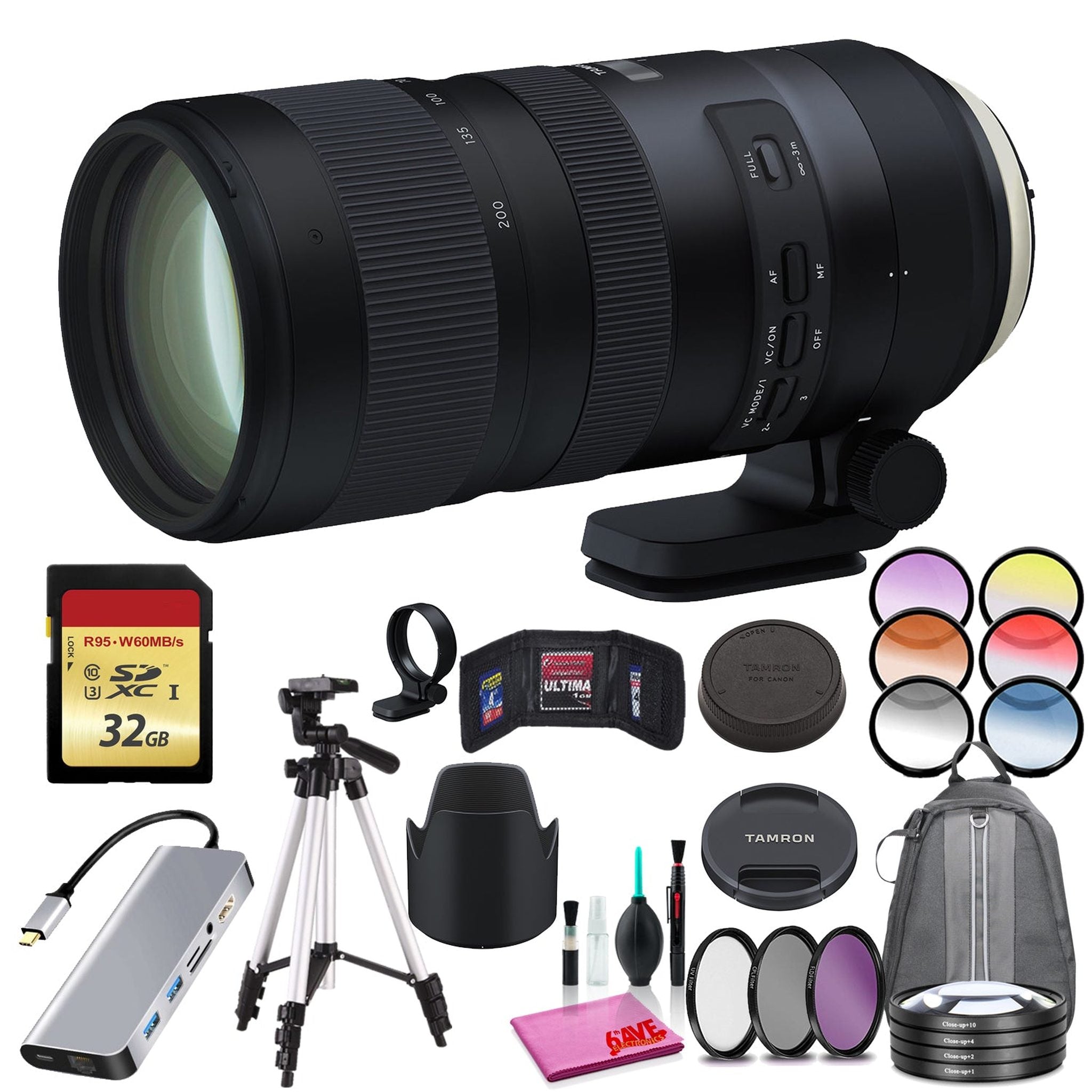 Tamron SP 70-200mm f/2.8 Di VC USD G2 Lens for Nikon F Includes Cleaning Kit, Memory Kit, Tripod, and Filter Bundle Tamron