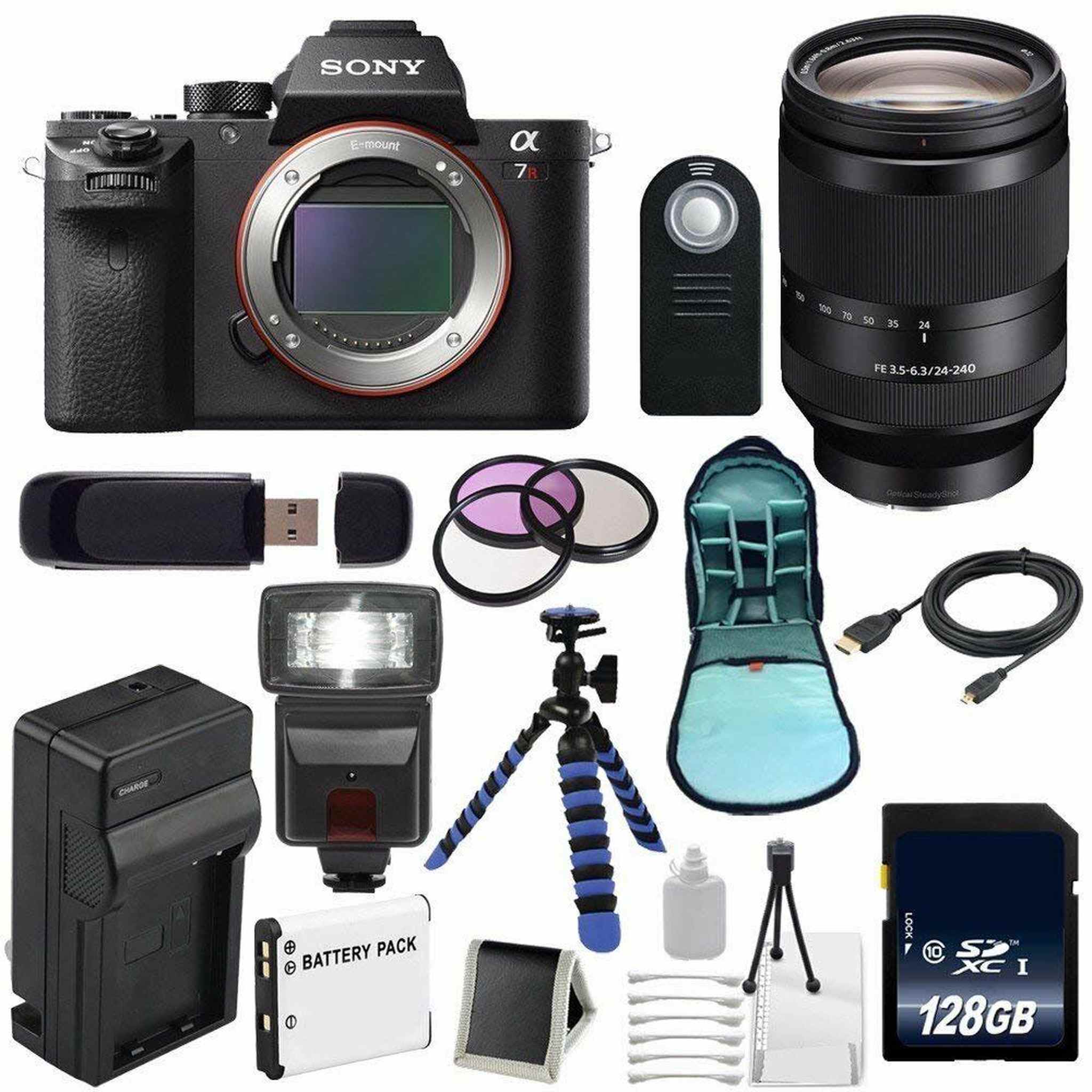 Sony Alpha a7R II Mirrorless Digital Camera International Model + Sony FE 24-240mm f/3.5-6.3 OSS Lens + 72mm 3 Piece Deluxe Bundle Sony