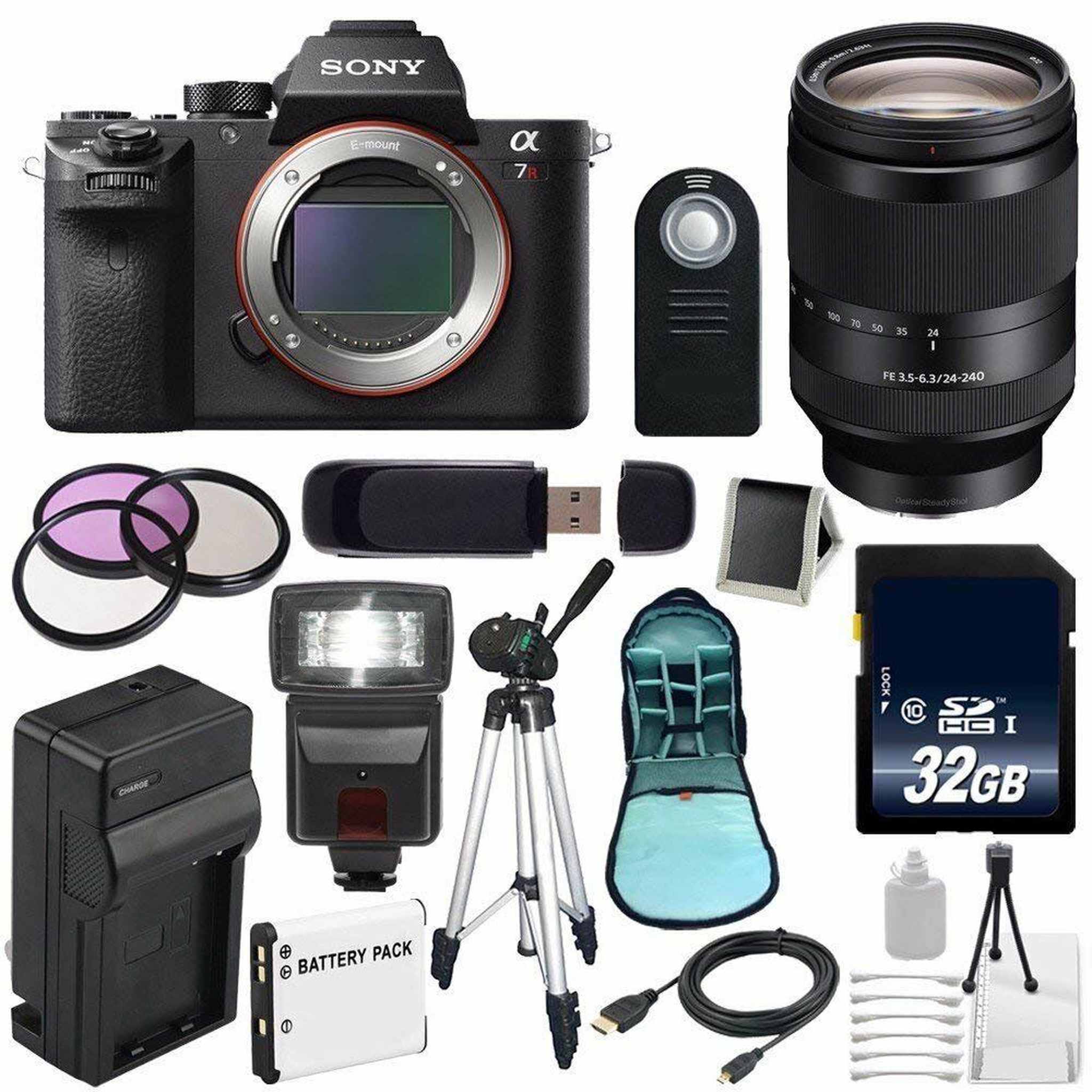 Sony Alpha a7R II Mirrorless Digital Camera International Model + Sony FE 24-240mm f/3.5-6.3 OSS Lens + 72mm Filters Starter Bundle Sony