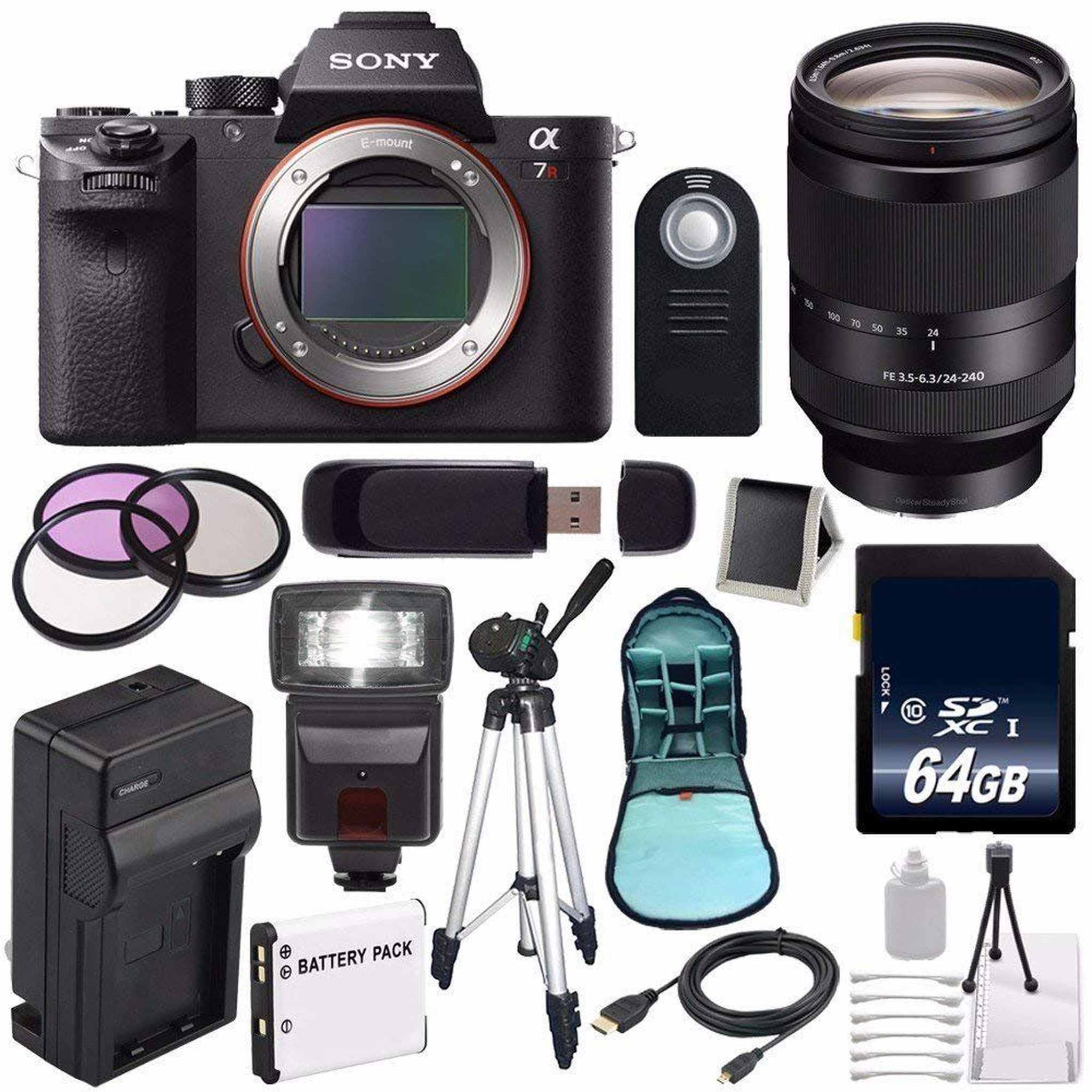 Sony Alpha a7R II Mirrorless Digital Camera International Model + Sony FE 24-240mm f/3.5-6.3 OSS Lens + 72mm 3 Piece Complete Bundle Sony