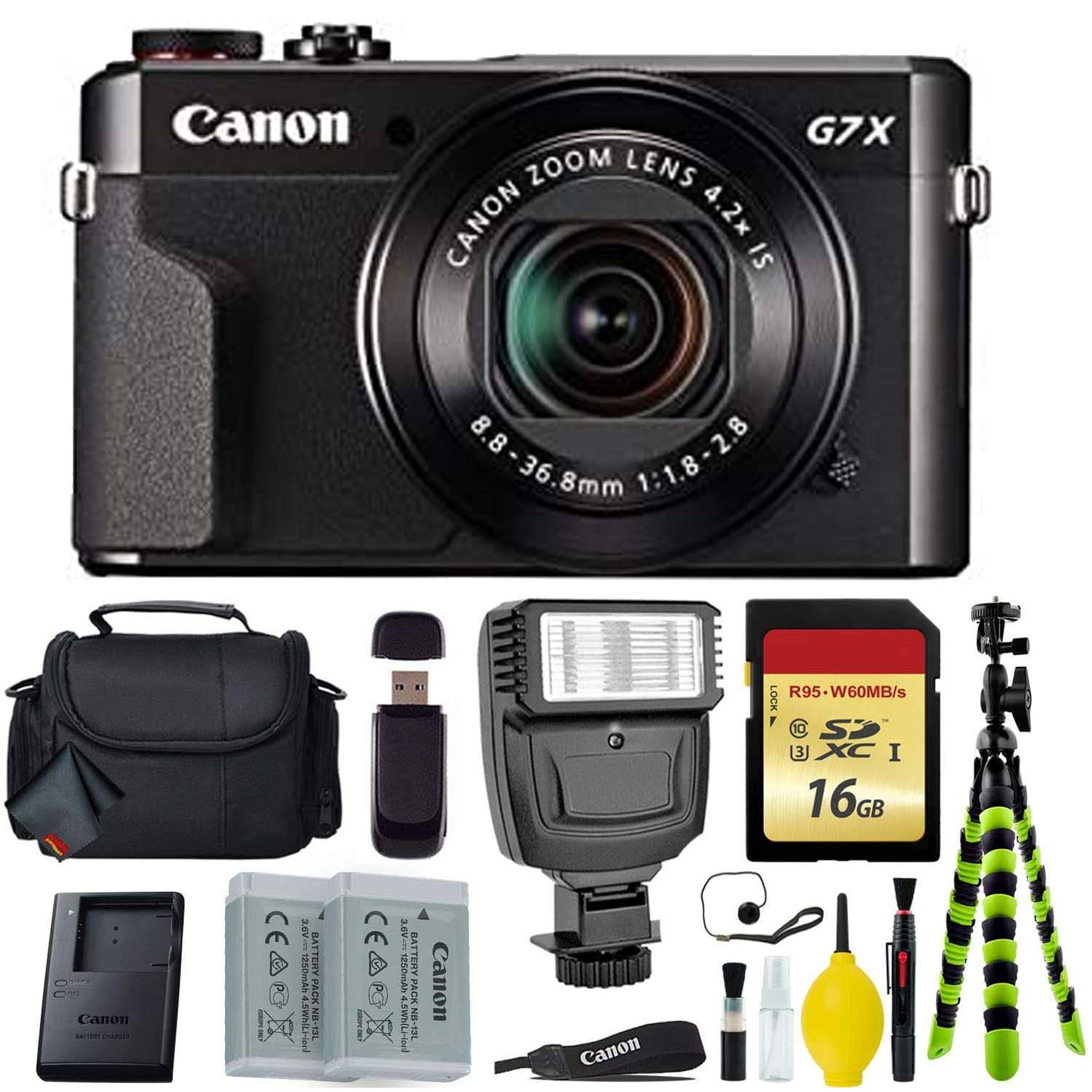 Canon PowerShot G7 X Mark II Point and Shoot Digital Camera + Extra Battery + Digital Flash + Camera Case + 16GB Class 1 Card Base Bundle Canon