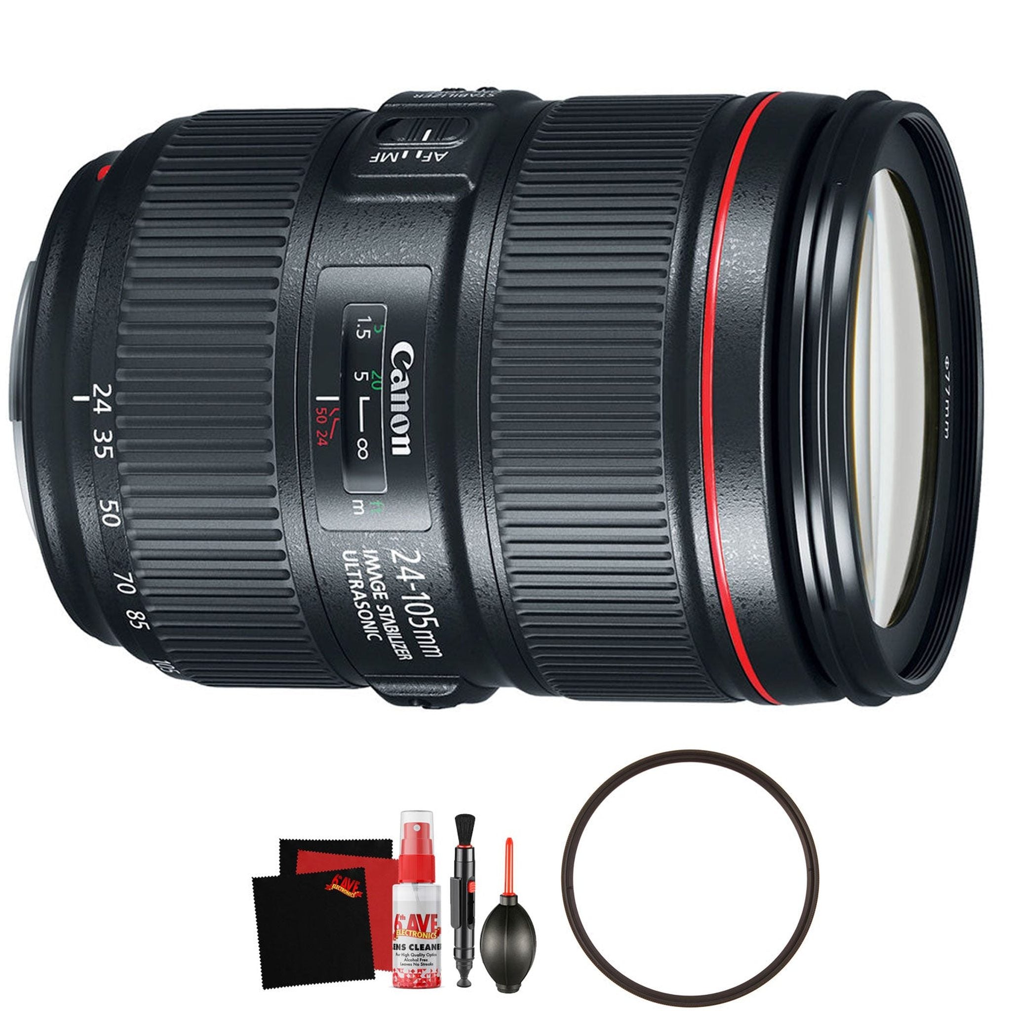 Canon EF 24-105mm f/4L IS II USM Lens + UV Filter + Microfiber Cleaning Cloth Bundle Bulk Packaging Canon