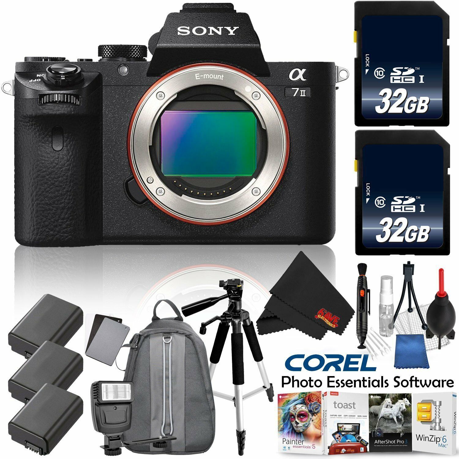 Sony Alpha a7 II Mirrorless Digital Camera International Version Body Only + Camera Case + Digital Flash + Professiona Sony