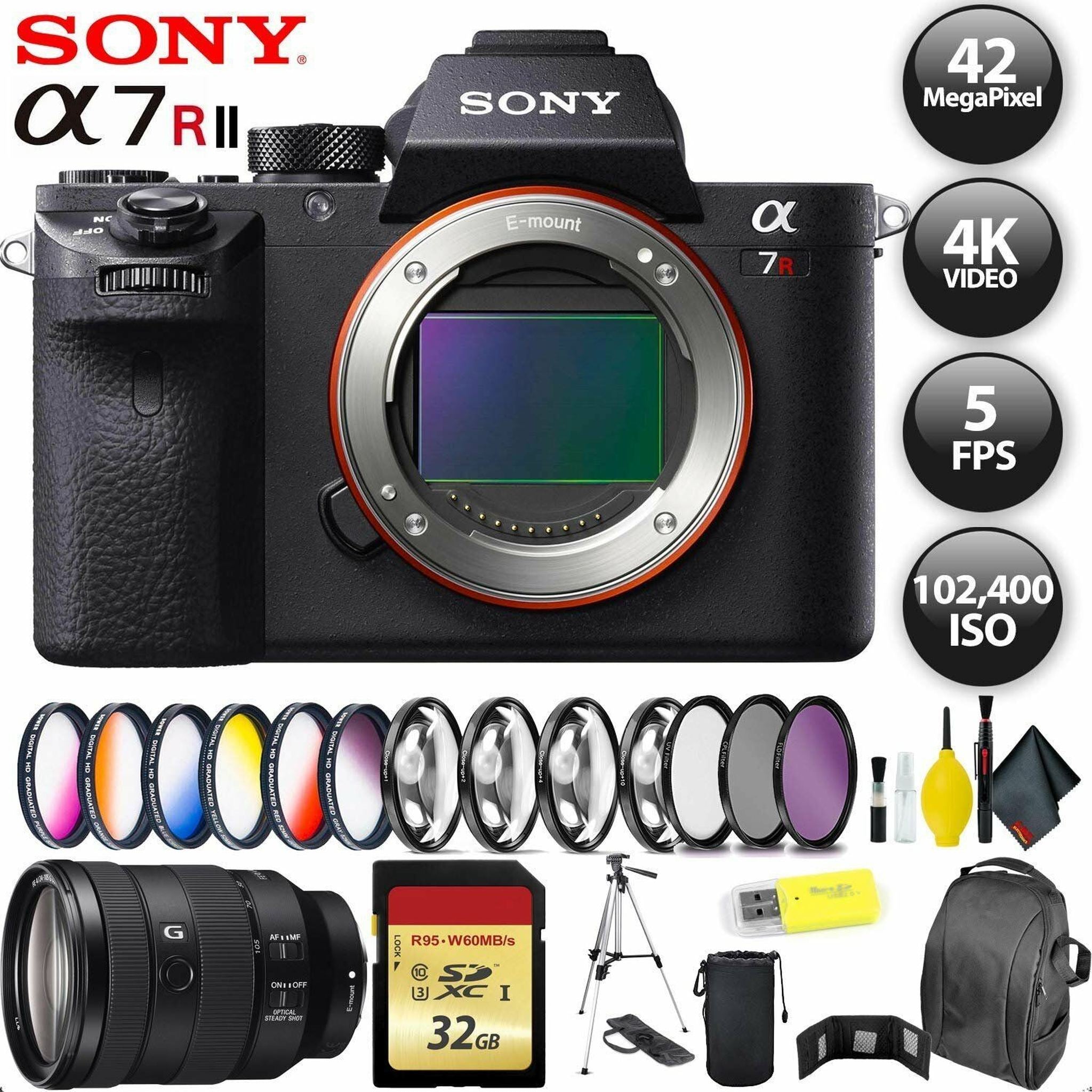 Sony Alpha a7R II Mirrorless Digital Camera + 256GB Memory Card + Sony FE 24-105mm Lens Sony