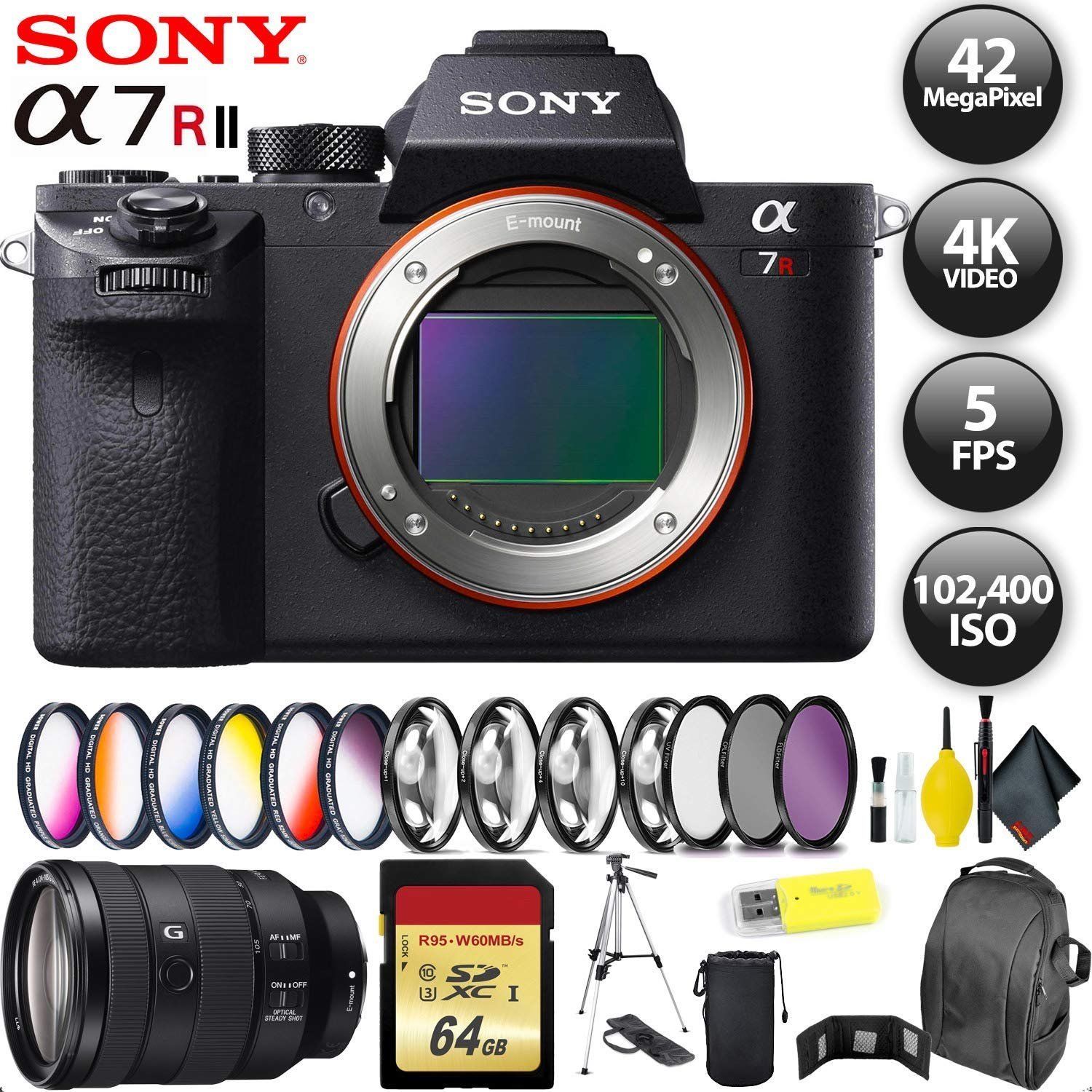 Sony Alpha a7R II Mirrorless Digital Camera + 32GB Memory Card + Sony FE 24-105mm Lens Sony