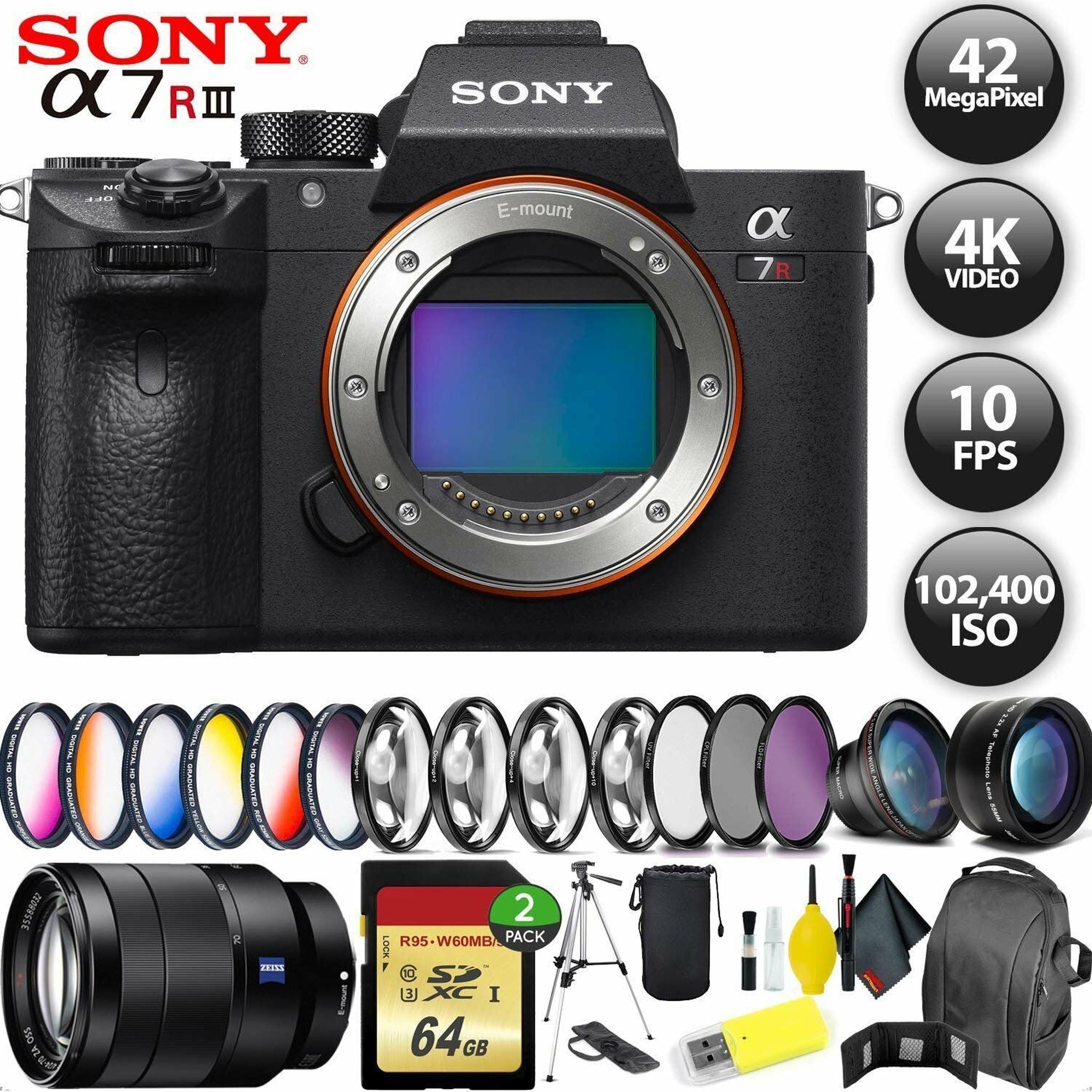 Sony Alpha a7R III Mirrorless Digital Camera + 256GB Memory Card + Sony FE 70-200mm Lens Sony