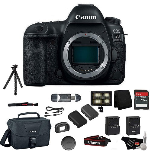 Canon EOS 5D Mark IV Full Frame Digital SLR Camera Body - Bundle with Tripod + LED Light + 32 GB Memory Card + More Intl Model Canon