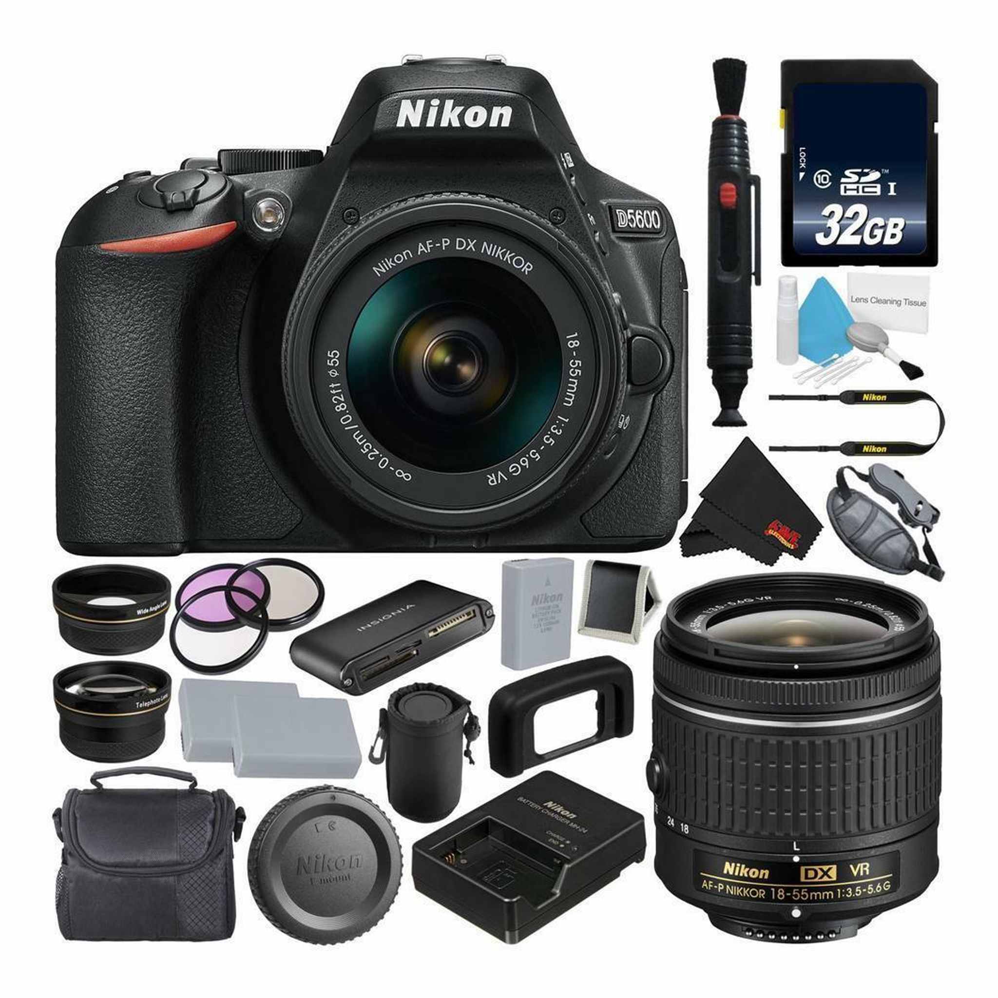 Nikon D5600 DSLR Camera w/18-55mm VR AF-P Lens 32GB Deluxe Bundle Nikon