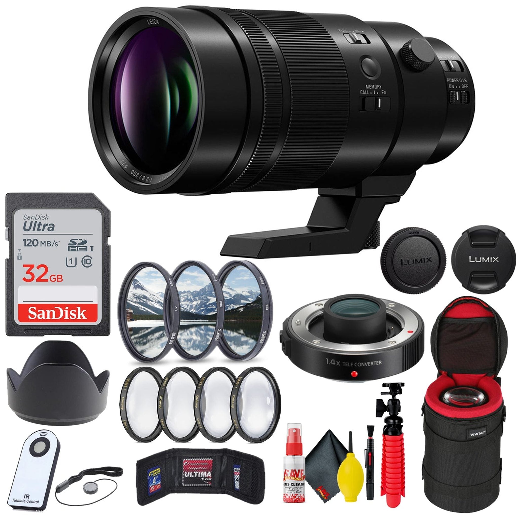 Panasonic Leica DG Elmarit 200mm f/2.8 POWER O.I.S. Lens + Accessories Base Bundle Panasonic