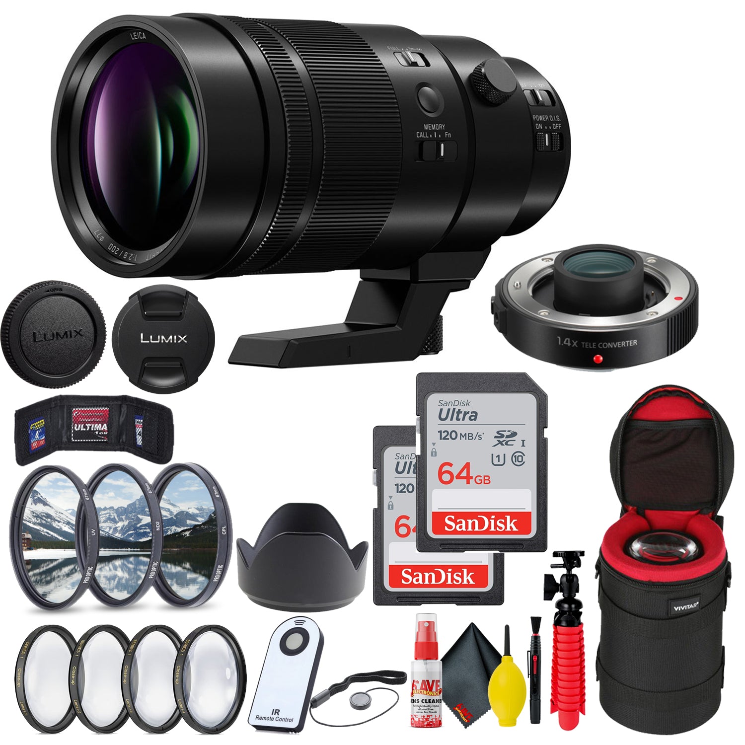 Panasonic Leica DG Elmarit 200mm f/2.8 POWER O.I.S. Lens + Accessories Advanced Bundle Panasonic