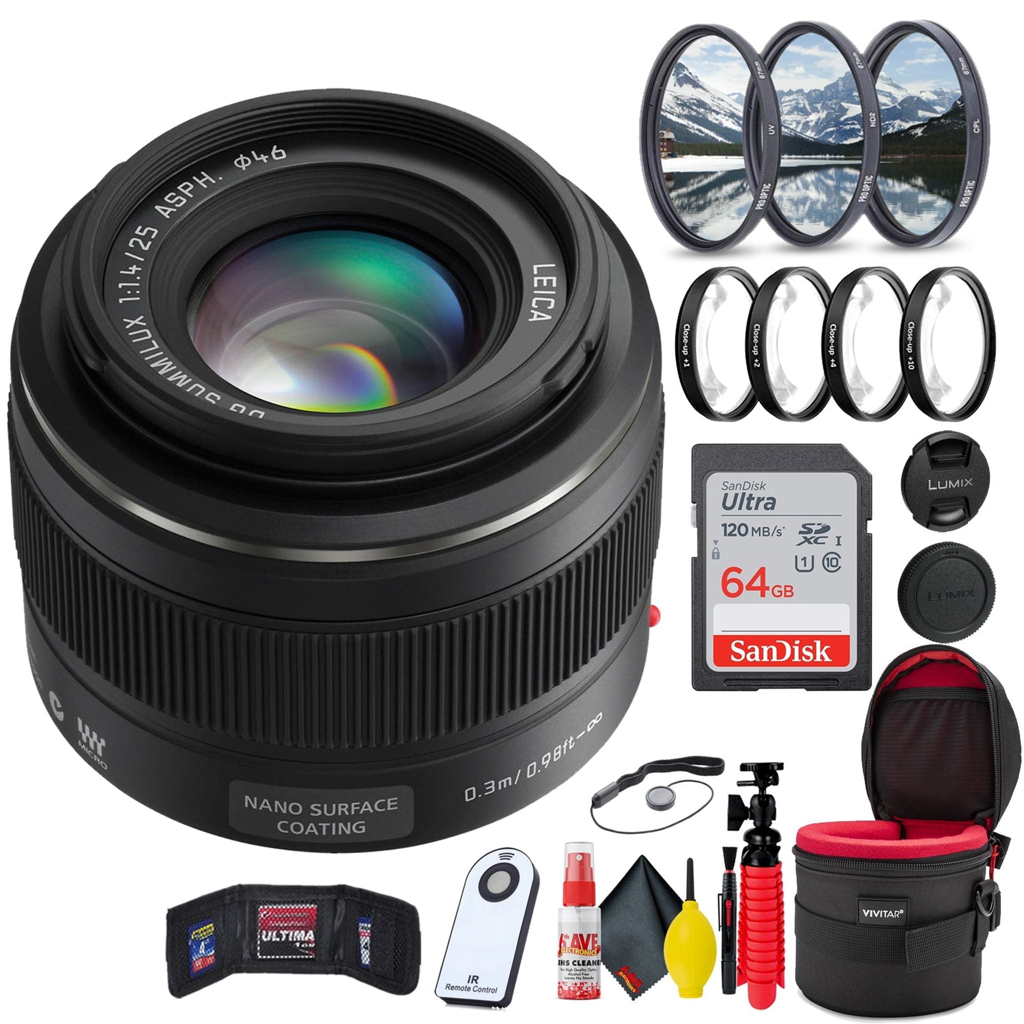 Panasonic Leica DG Summilux 25mm f/1.4 ASPH Lens + 64GB SD Card Bundle PANASONIC