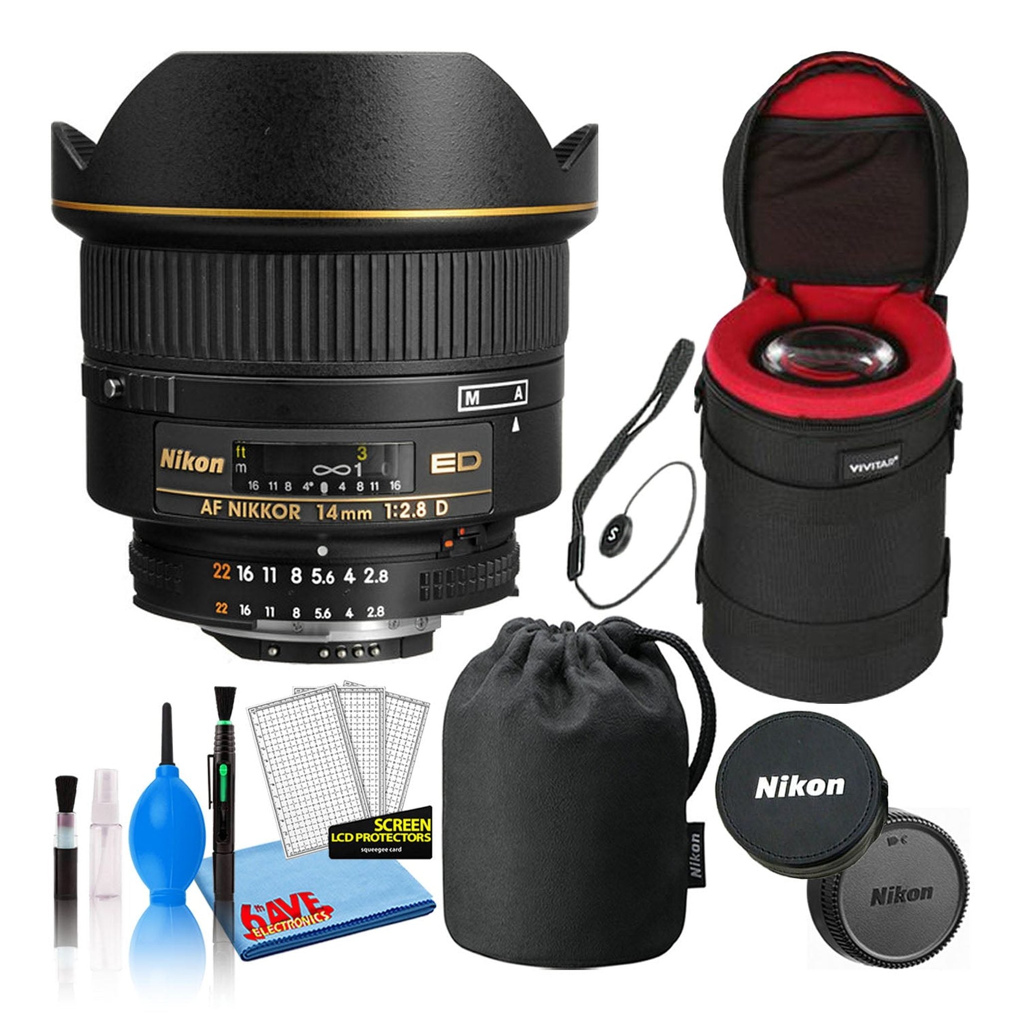 Nikon AF 14mm f/2.8D ED Wide-Angle Prime Lens 1925 Intl Model Bundle Nikon