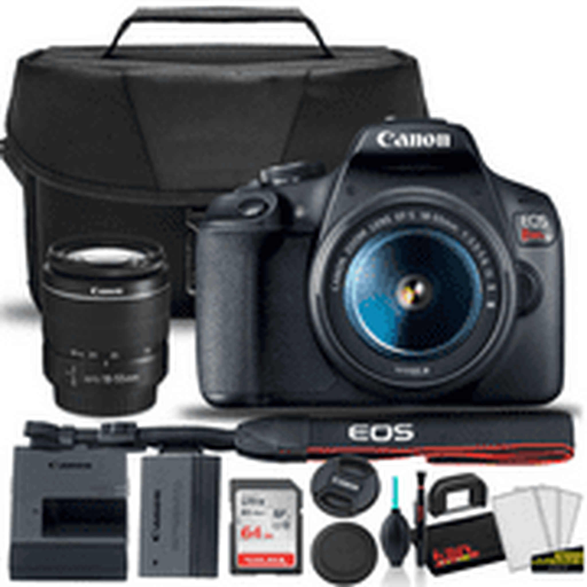 Canon EOS Rebel T7 DSLR Camera with 18-55mm Lens Starter Bundle + Includes: EOS Bag + Sandisk Ultra 64GB Card + Clean and Care Kit + More Canon