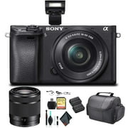 Sony Alpha a6300 Mirrorless Camera with 16-50mm Lens Black ILCE6300L/B With Sony 55-210mm Lens, Soft Bag, Additional Battery, 64GB Memory Card, Card Reader , Plus Essential Accessories Sony