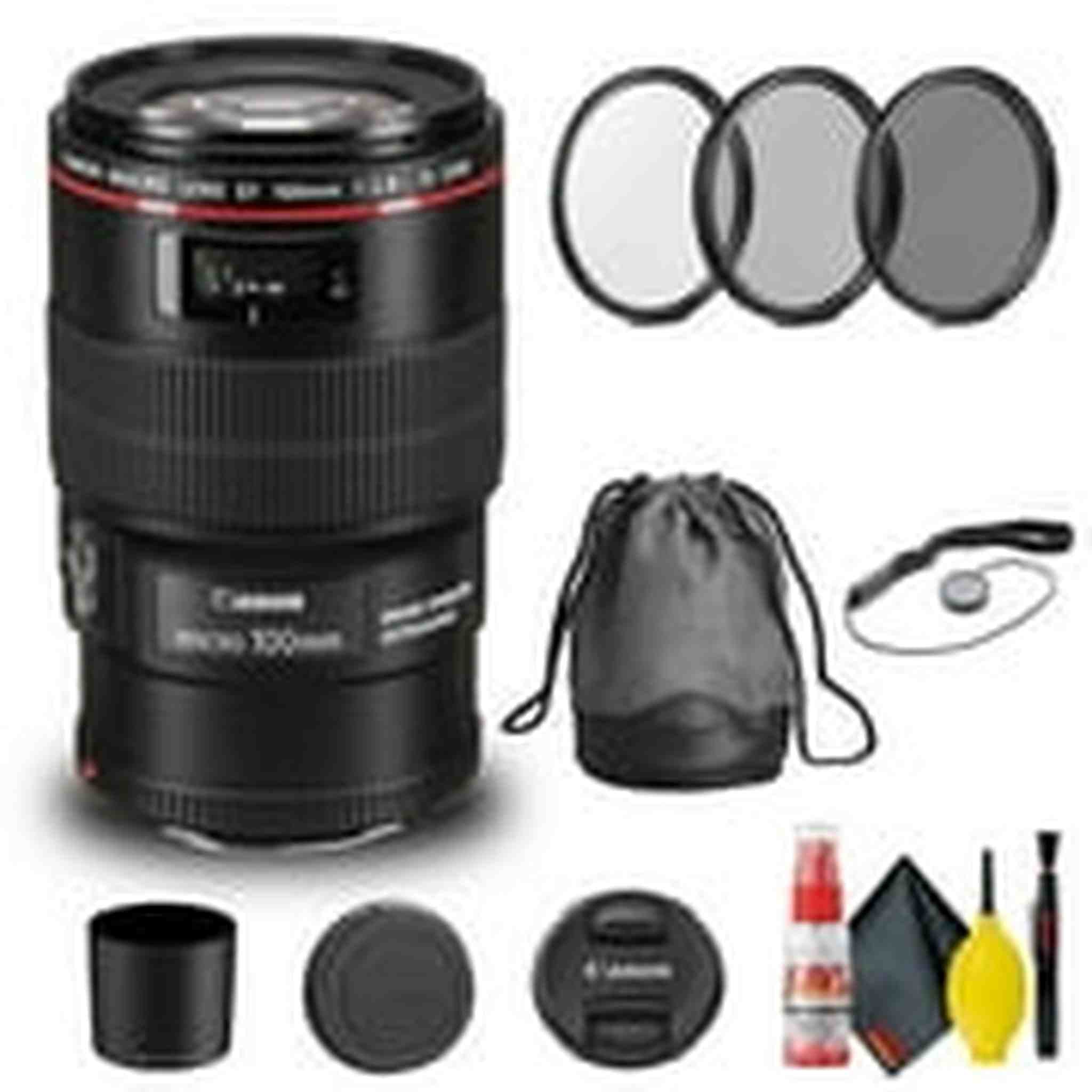 Canon EF 100mm f/2.8L Macro IS USM Lens 3554B002 + Filter Kit Basic Bundle Canon