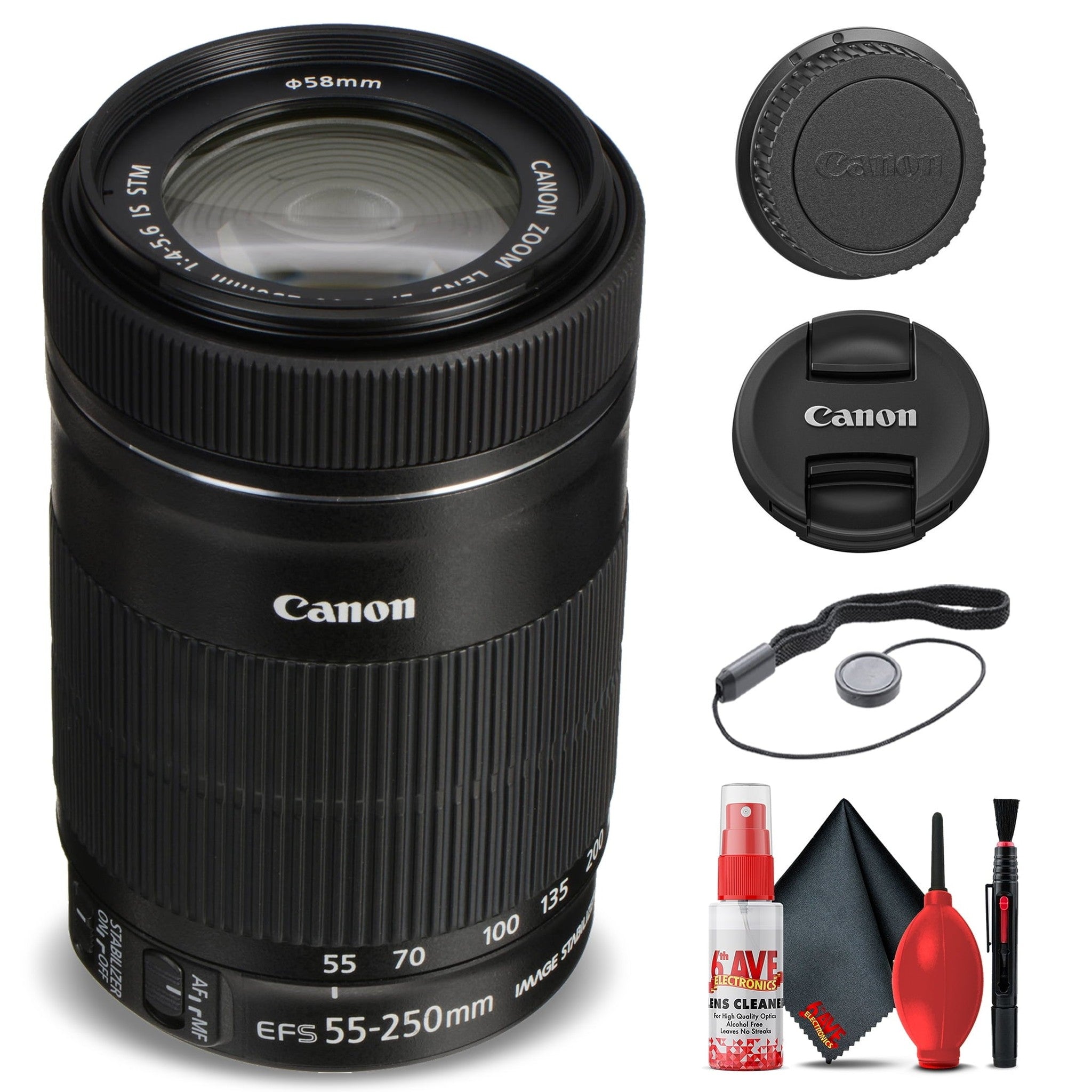 Canon EF-S 55-250mm f/4-5.6 IS STM Lens 8546B002 + Filter Kit Base Bundle Canon