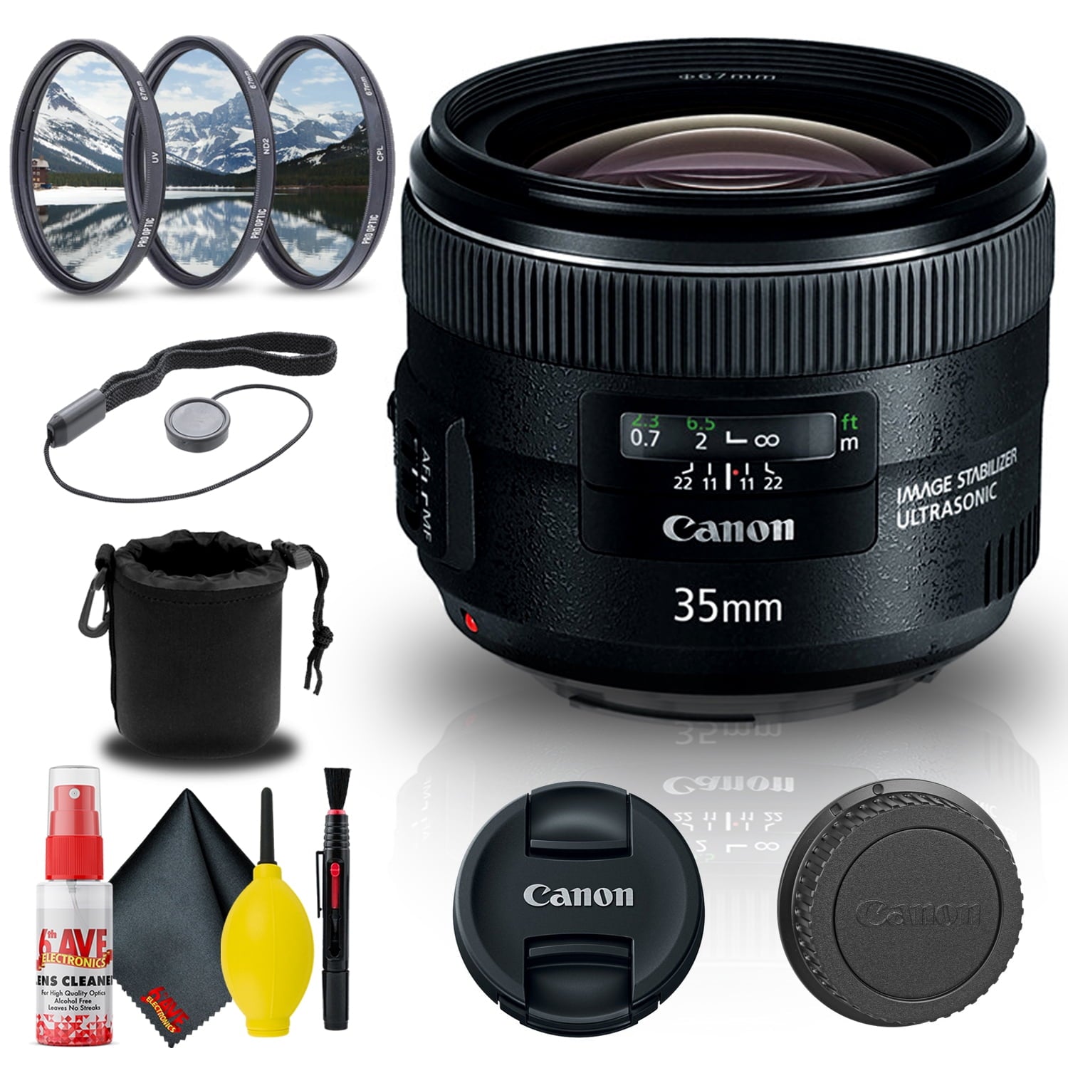 Canon EF 35mm f/2 IS USM Lens 5178B002 + Filter Kit + Lens Pouch Base Bundle Canon