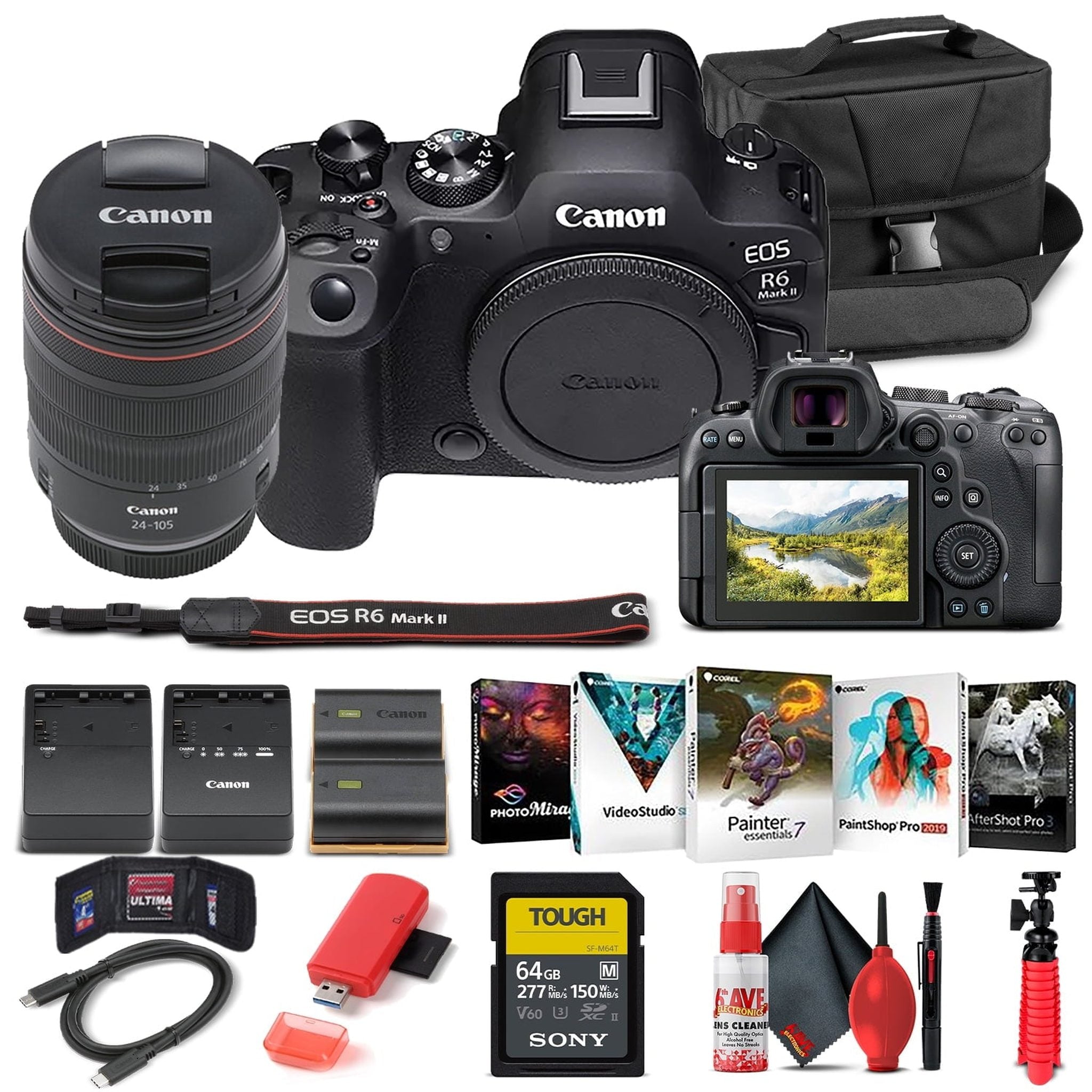 Canon EOS R6 Mark II Mirrorless Camera with 24-105mm f/4 Lens 5666C011 - Basic Bundle Canon