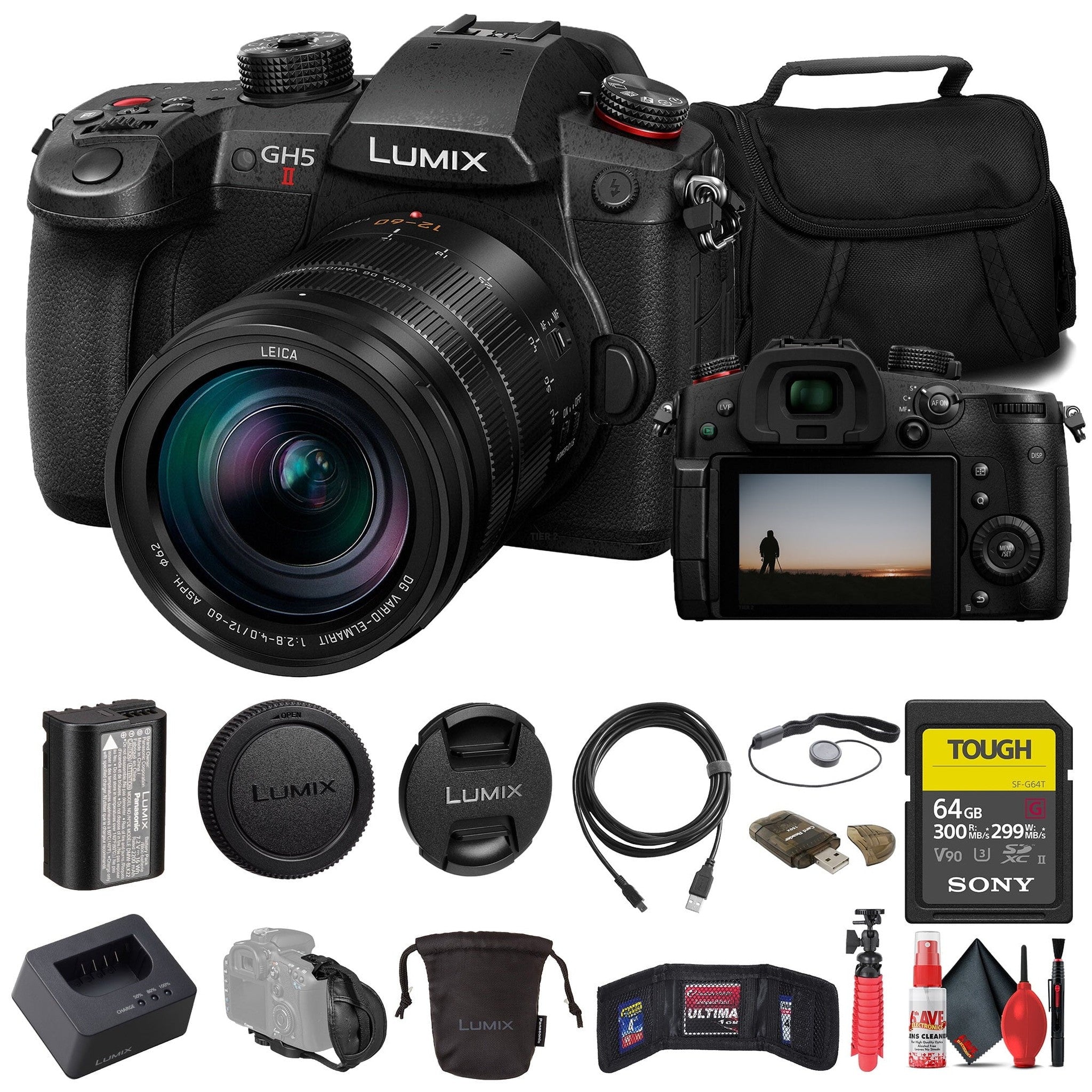 Panasonic Lumix GH5 II Mirrorless Camera W/ 12-60mm Lens + 64GB Card Basic Bundle Panasonic