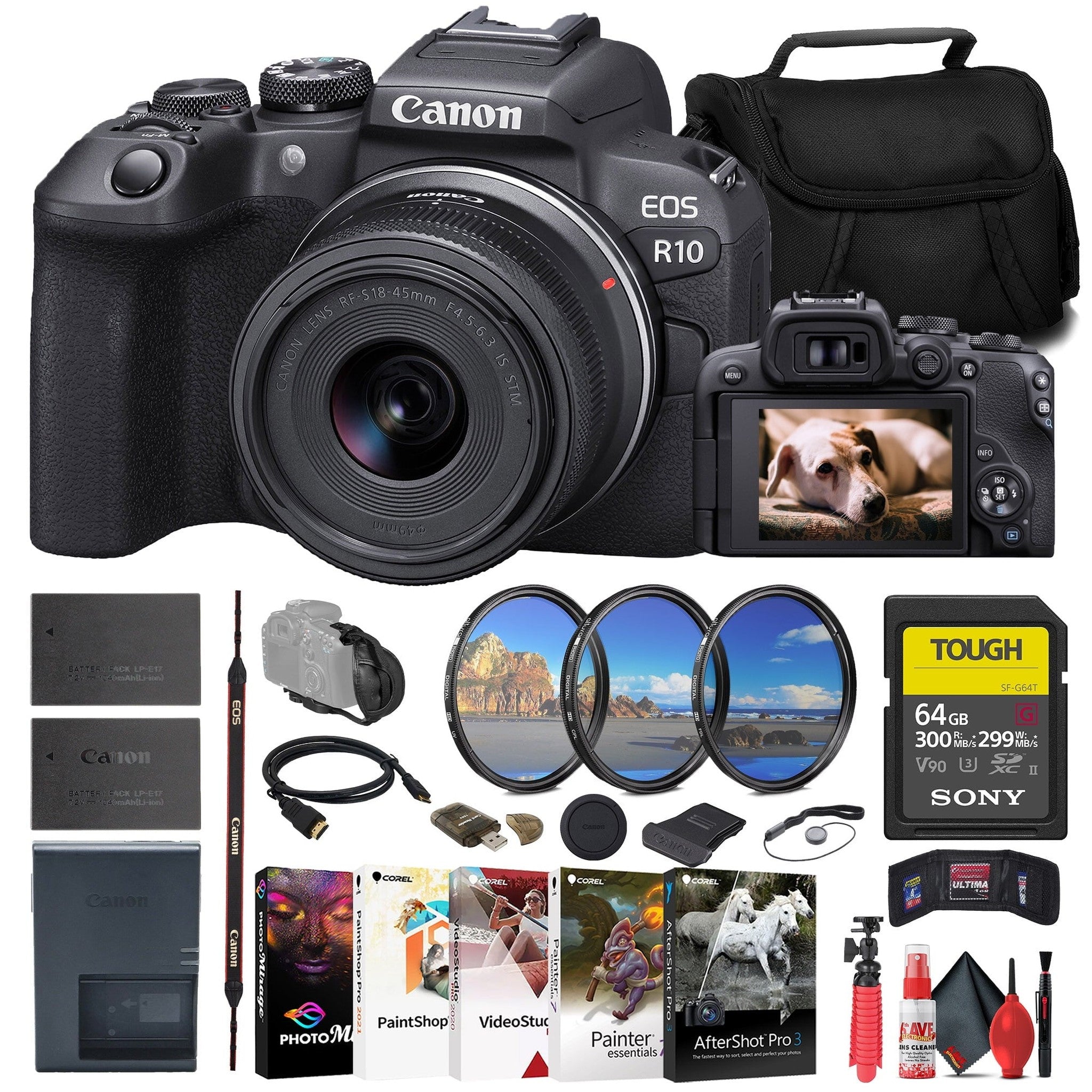 Canon EOS R10 Mirrorless Camera W/ 18-45mm Lens + 64GB TOUGH SD Card + + More Canon