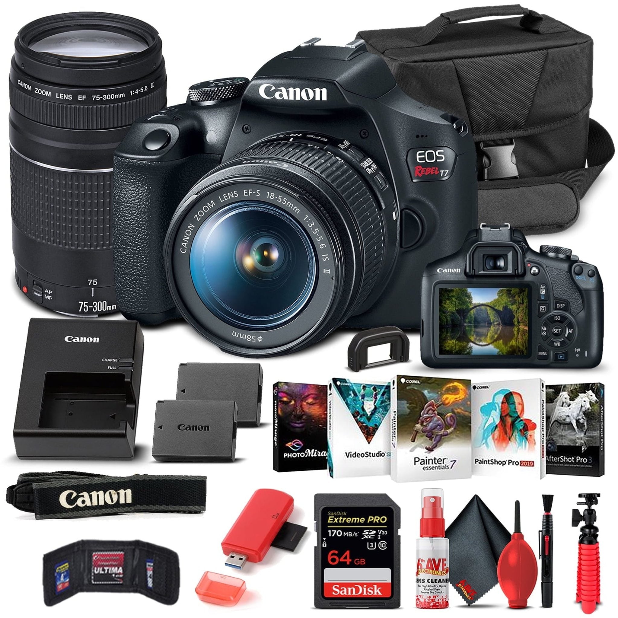 Canon EOS Rebel T7 DSLR Camera W/ 18-55mm and 75-300mm Lenses - Basic Bundle Canon