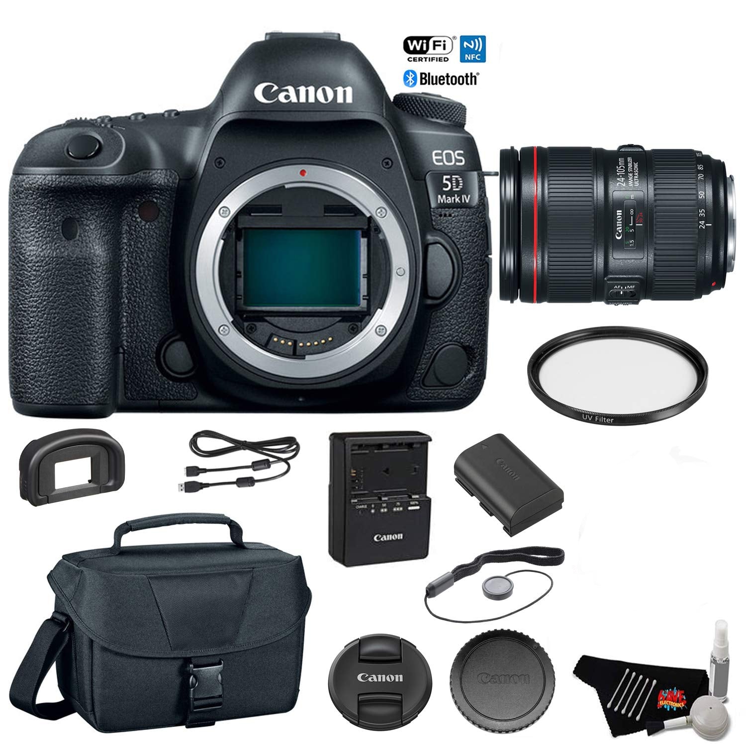 Canon EOS 5D Mark IV Digital SLR Camera with 24-105mm f/4L II Lens - Bundle with UV Filter + Canon Carrying Bag + Cleani Canon