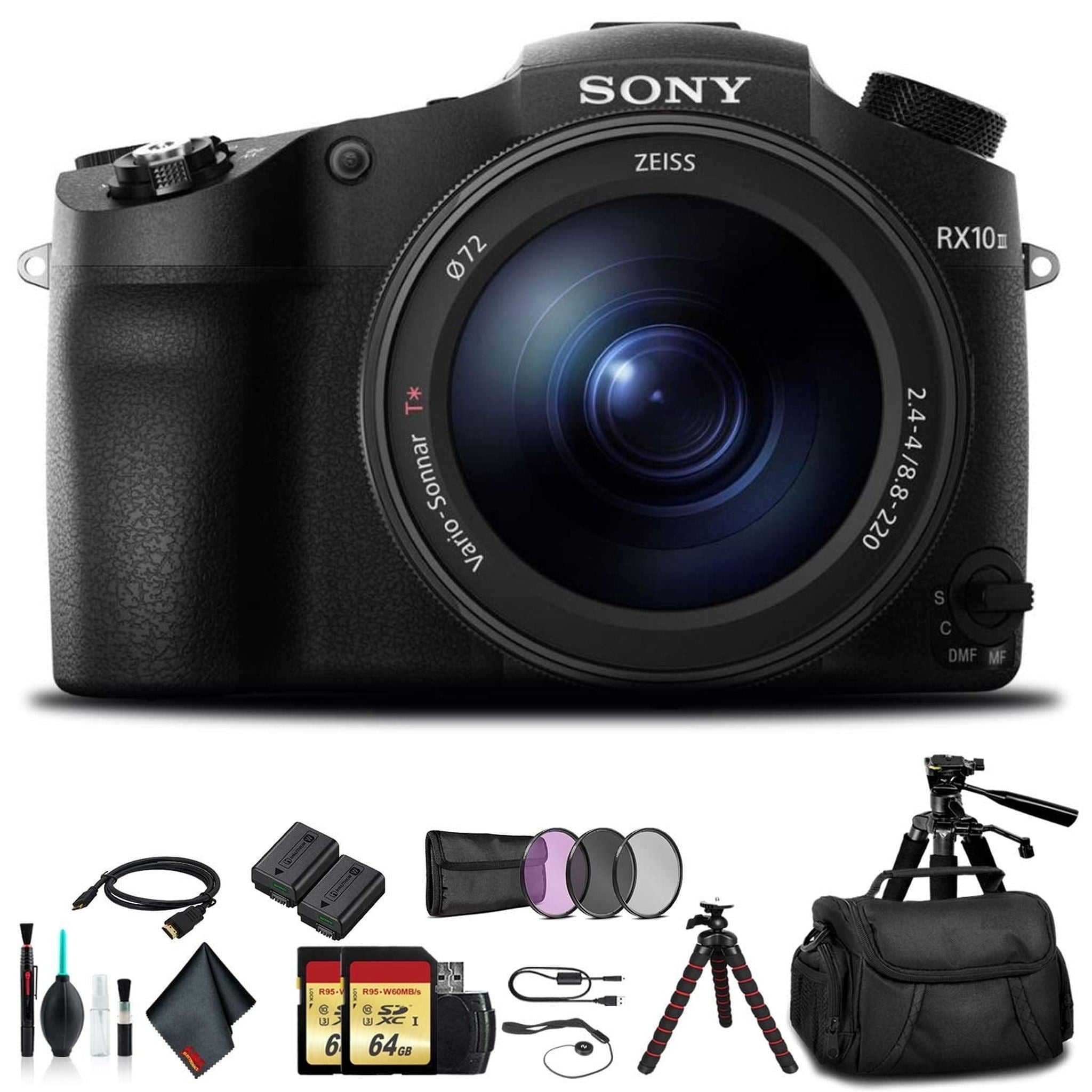 Sony Cyber-shot DSC-RX10 IV Camera DSCRX10M4/B With Soft Bag, Tripod, Additional Battery, 64GB Memory Card, Card Reader , Plus Essential Accessories Sony