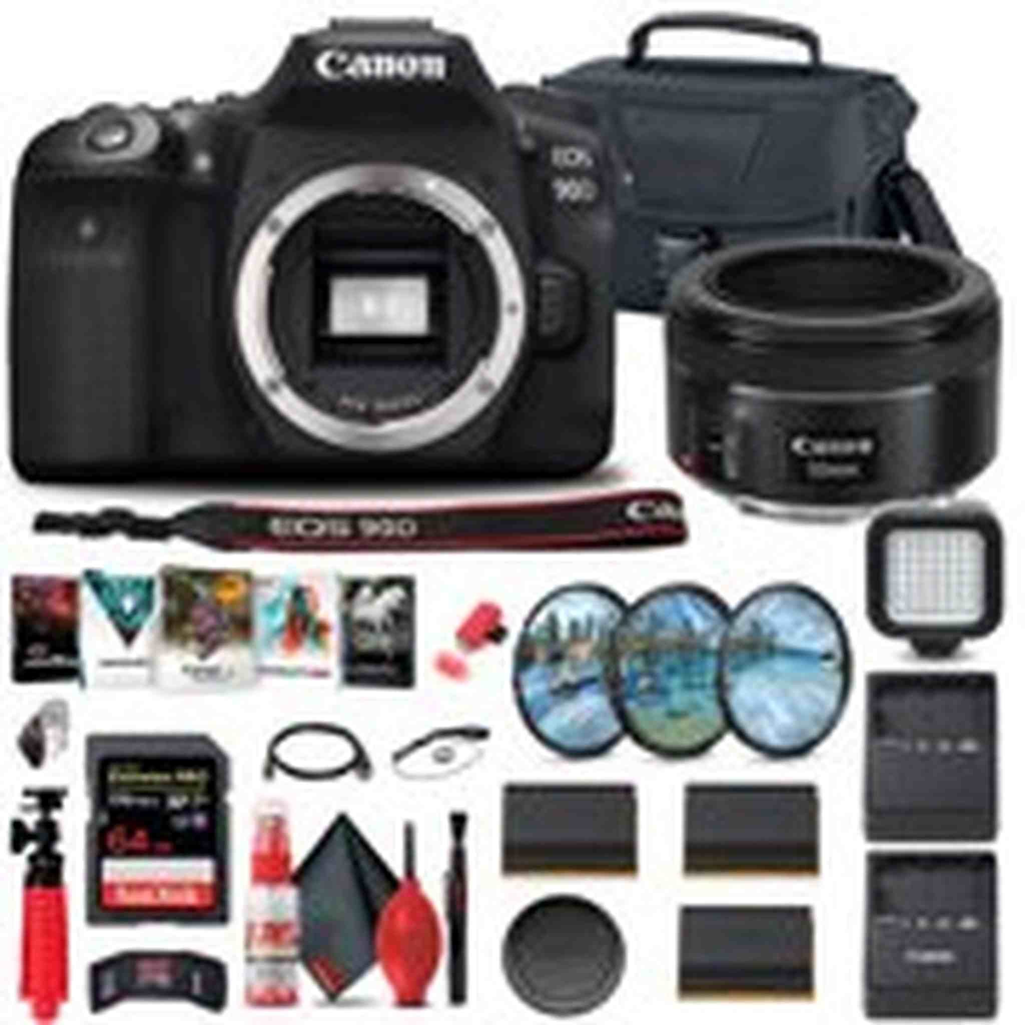 Canon EOS 90D DSLR Camera Body Only 3616C002 + Canon EF 50mm Lens Outdoor Bundle Canon