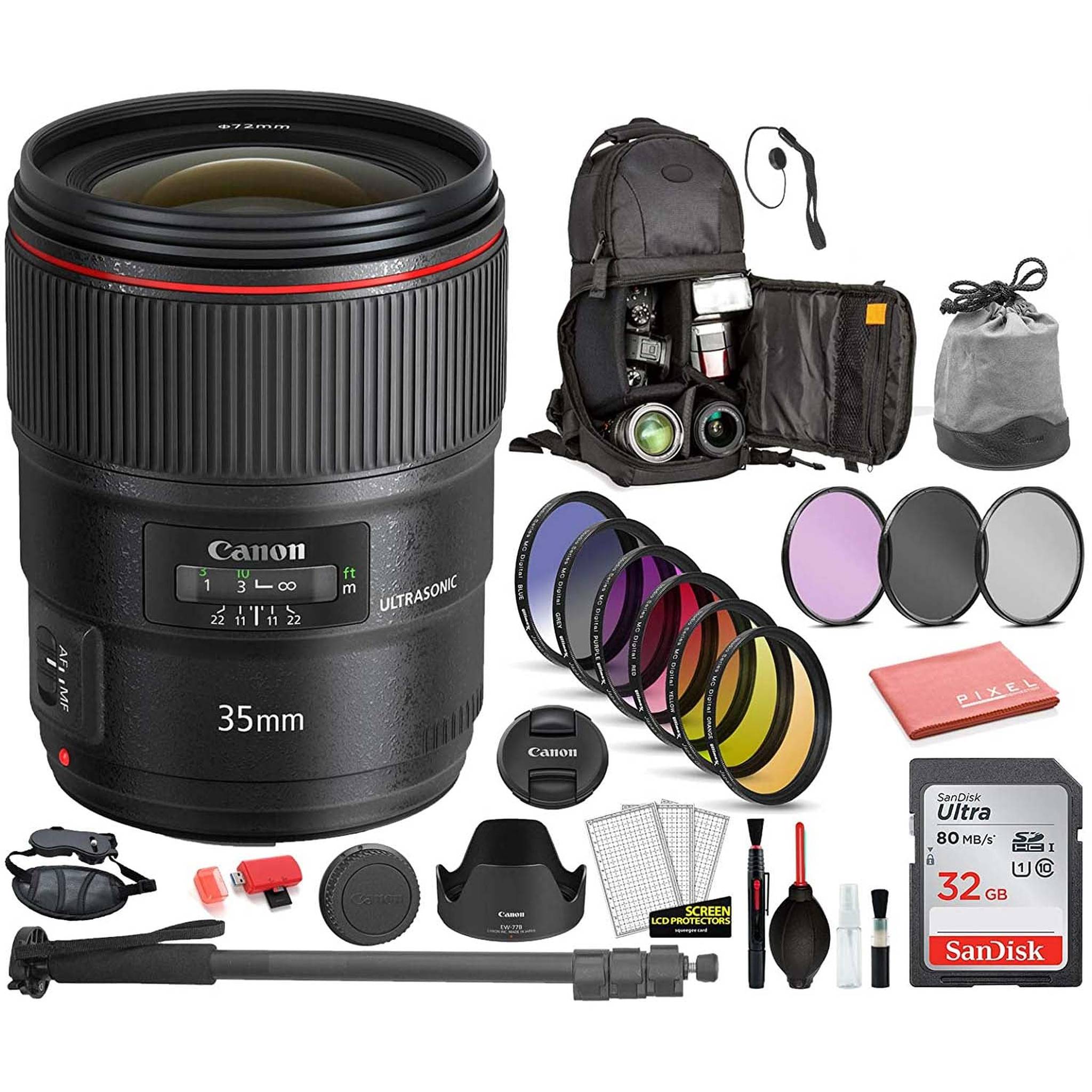 Canon EF 35mm f/1.4L II USM Lens 9523B002 Bundle Includes: DSLR Sling Backpack, 9PC Filter Kit, Sandisk 32GB SD + More Canon