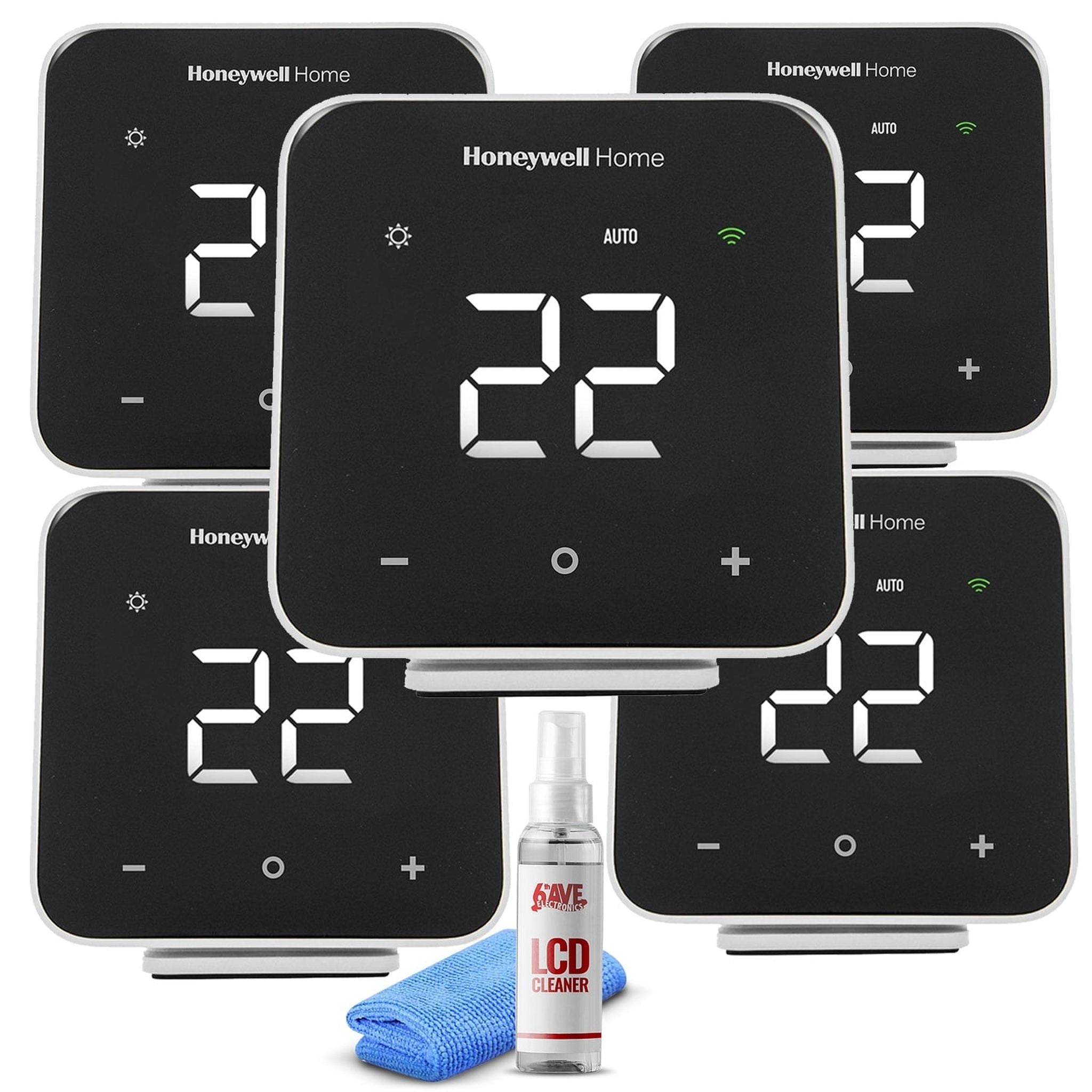 5-Pack Honeywell D6 Pro Wi-Fi Ductless Controller Black + LCD Cleaner Honeywell