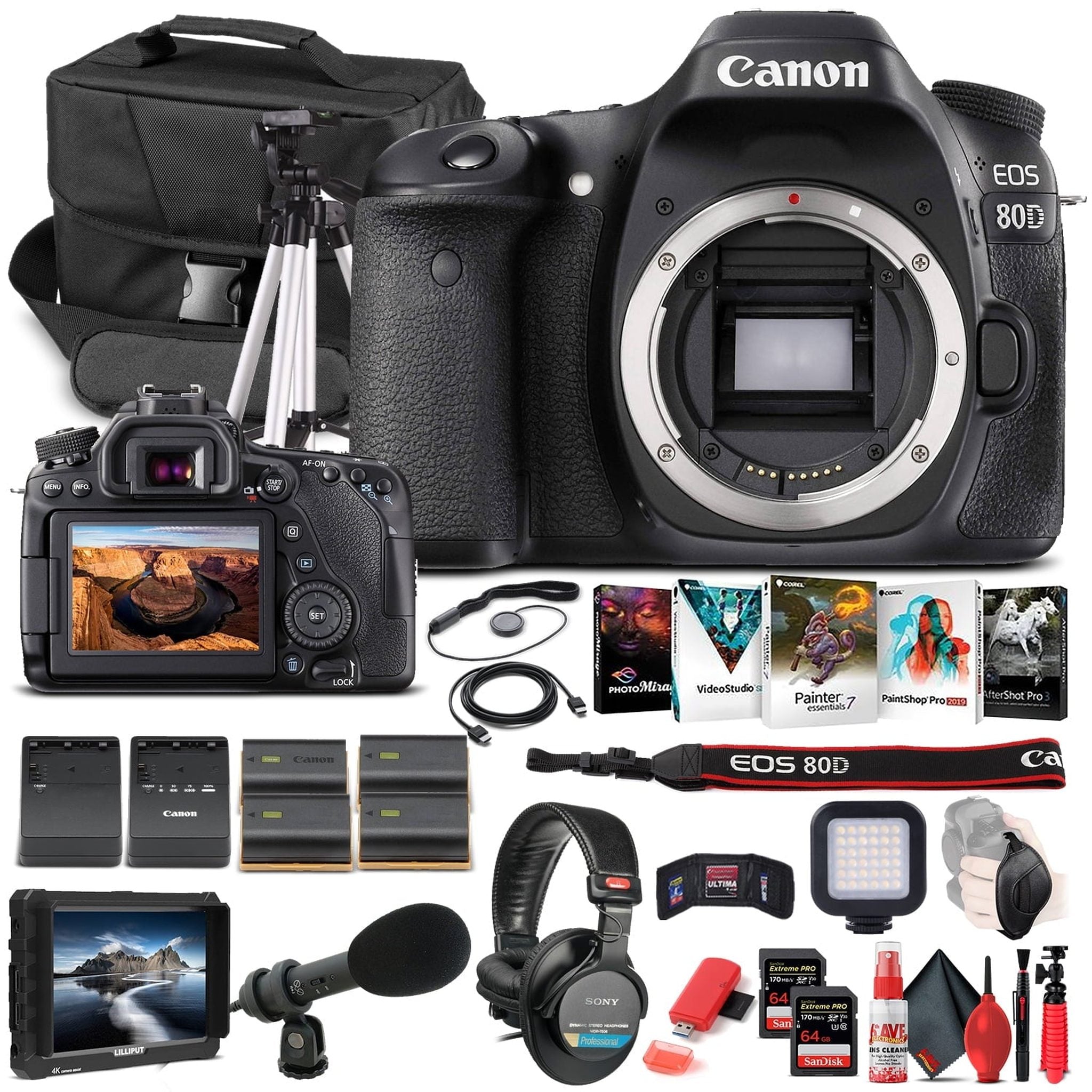 Canon EOS 80D DSLR Camera Body Only 1263C004 - Pro Bundle Canon