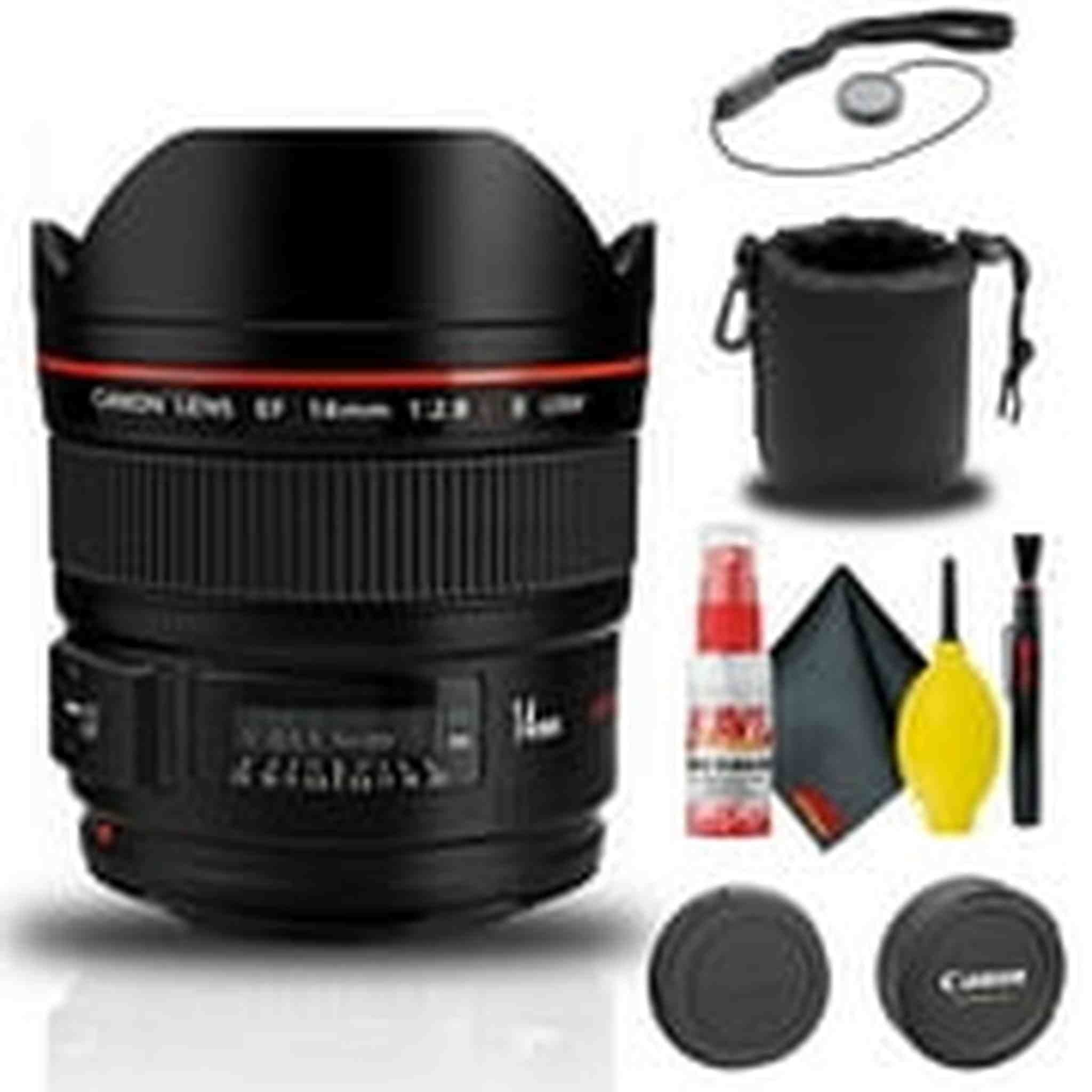 Canon EF 14mm f/2.8L II USM Lens (2045B002) + Lens Pouch + Cap Keeper + More