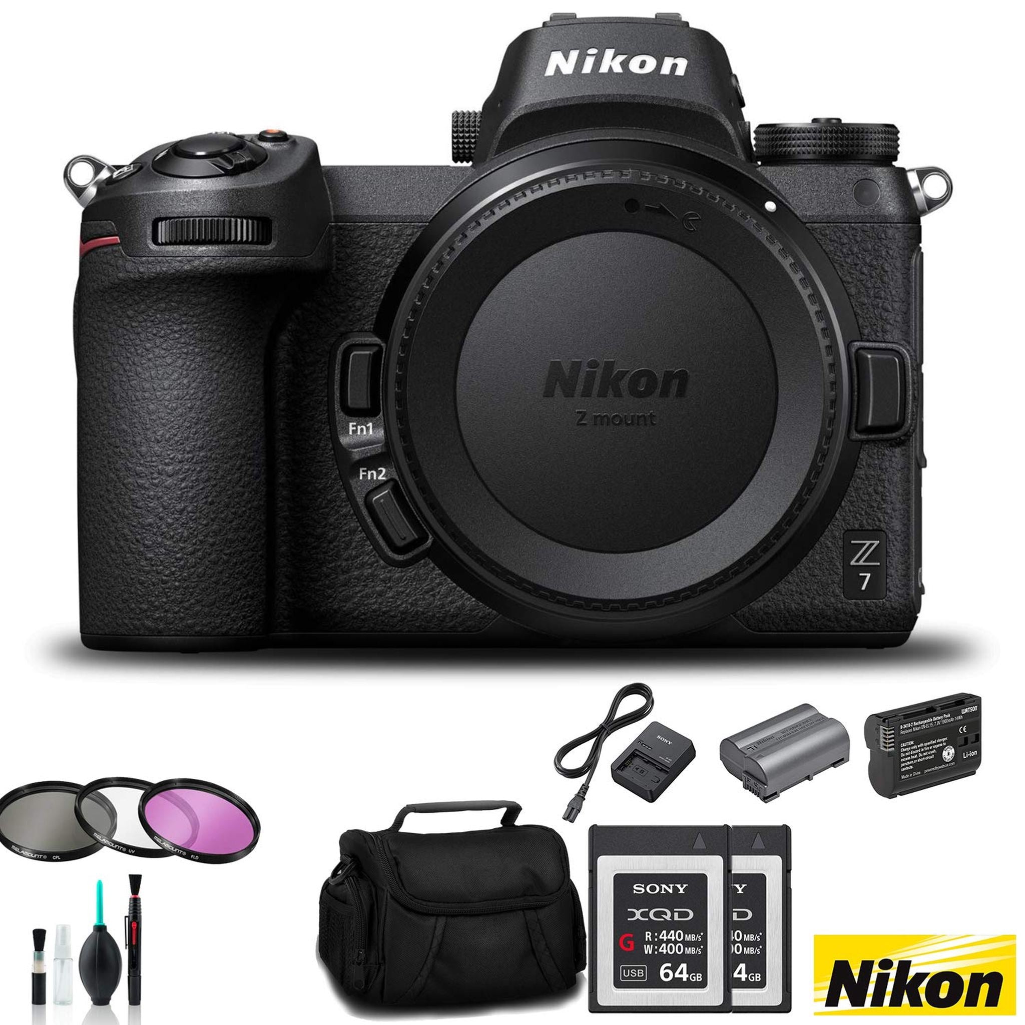 Nikon Z7 Mirrorless FX-Format Digital Camera Body Only - Bundle 2X 64GB Memory Card + EN-EL15 Li-on Battery + External Nikon