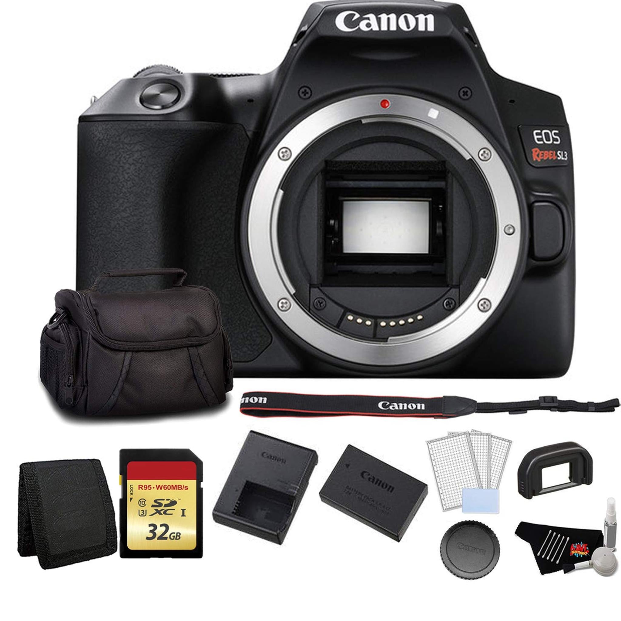 Canon EOS Rebel SL3 DSLR Camera Black, Body Only Bundle with 32GB Memory Card +LCD Screen Protectors and More Canon