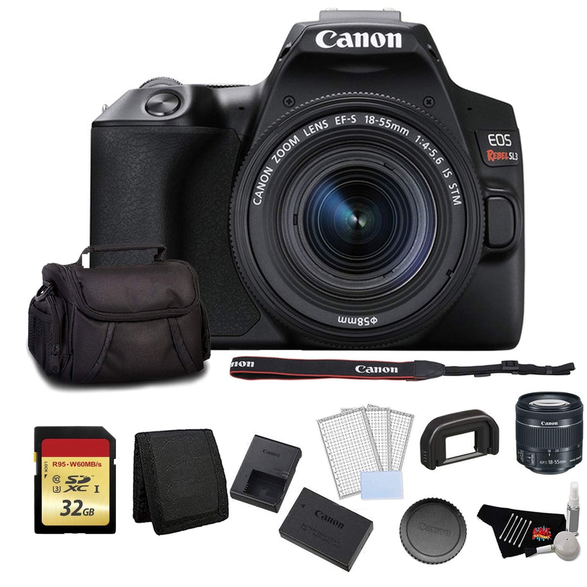 Canon EOS Rebel SL3 DSLR Camera with 18-55mm Lens Black Bundle with 32GB Memory Card +LCD Screen Protectors and More Canon