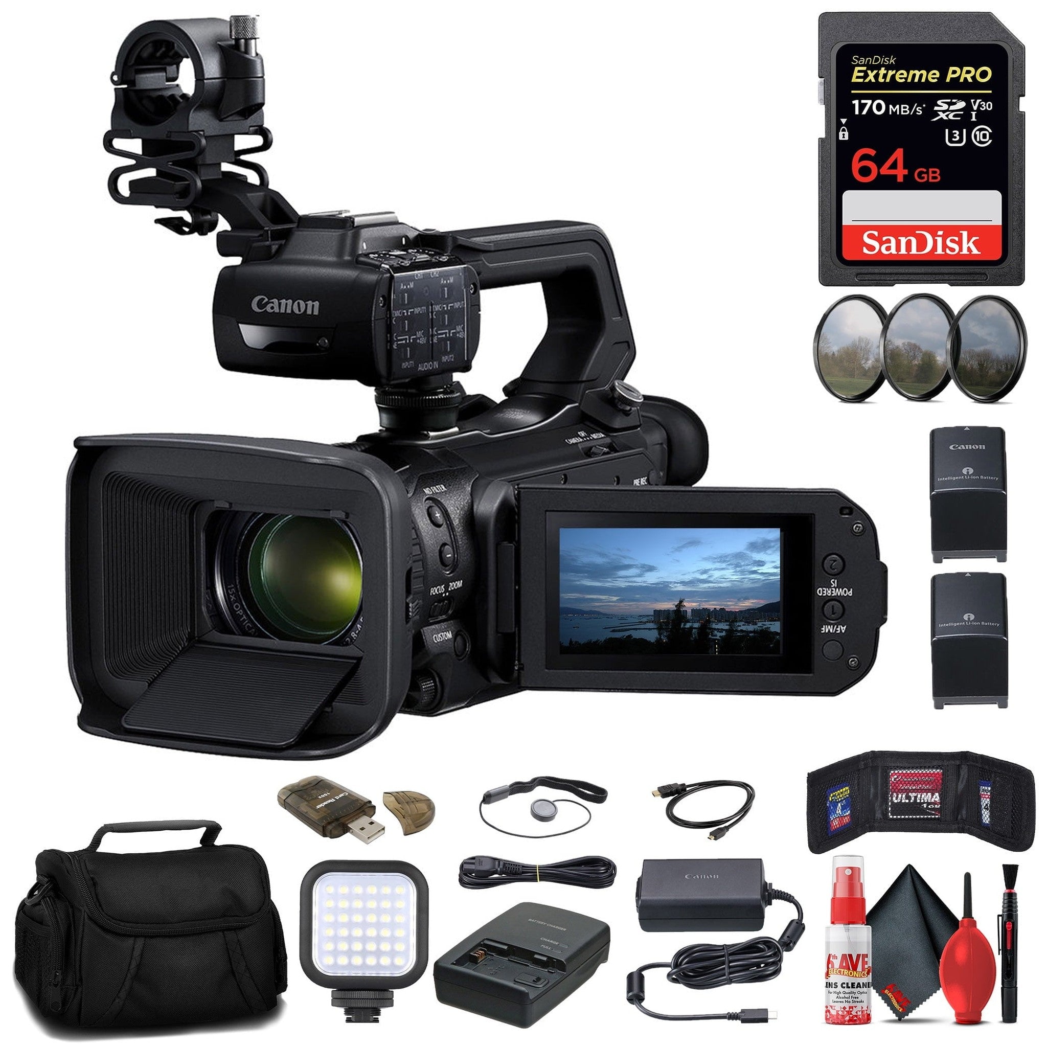 Canon XA70 UHD 4K30 Camcorder with Dual-Pixel Autofocus + 64GB Memory Card Basic Bundle Canon