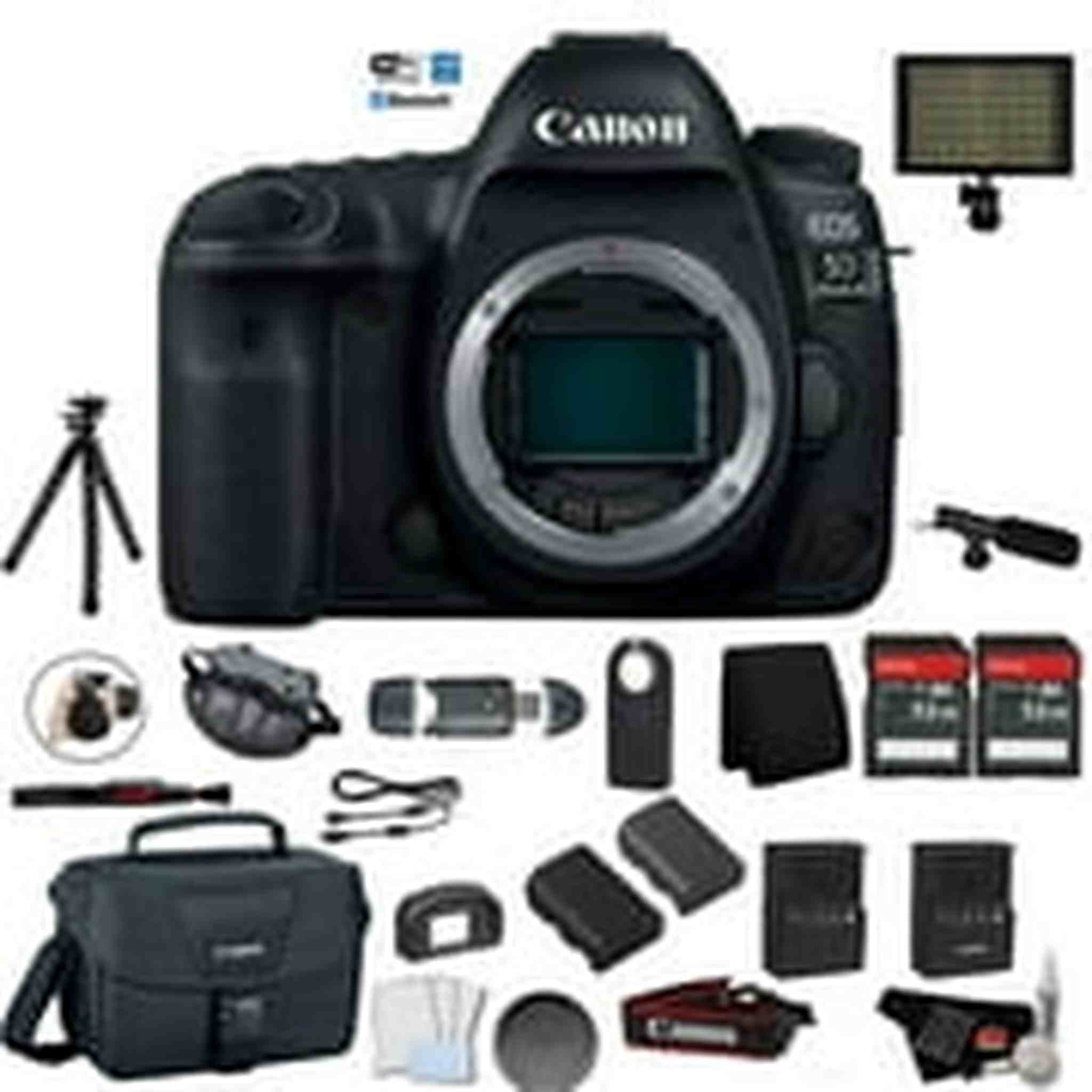 Canon EOS 5D Mark IV Full Frame Digital SLR Camera Body - Bundle with Microphone + Screen Protectors + LED Light + 2X 32 Canon